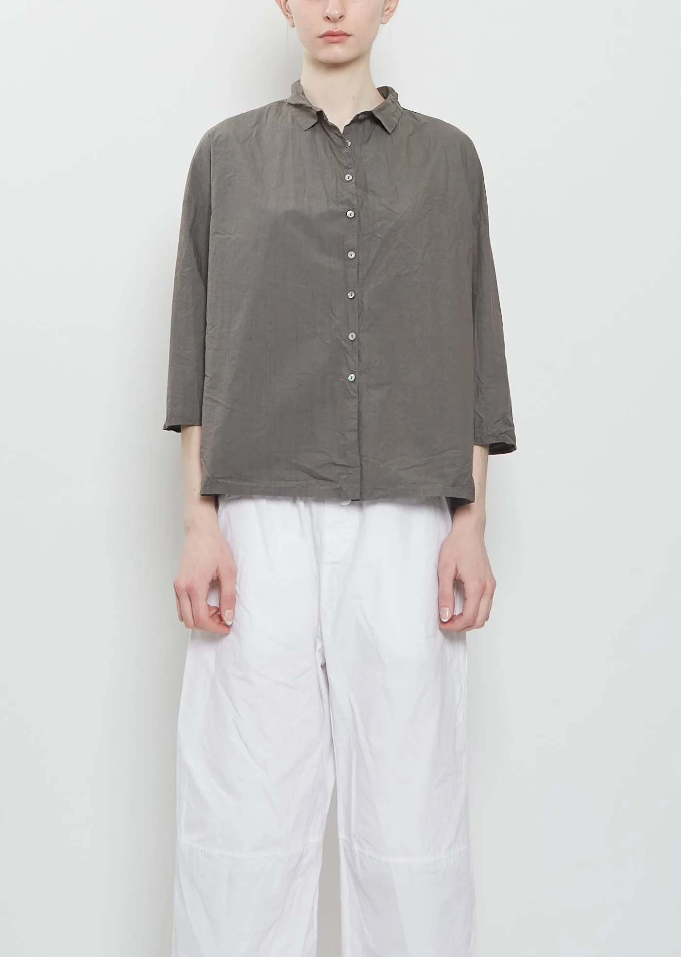 Ultra Light Canvas Short Collar Shirt — Anthracite sold by La Garconne