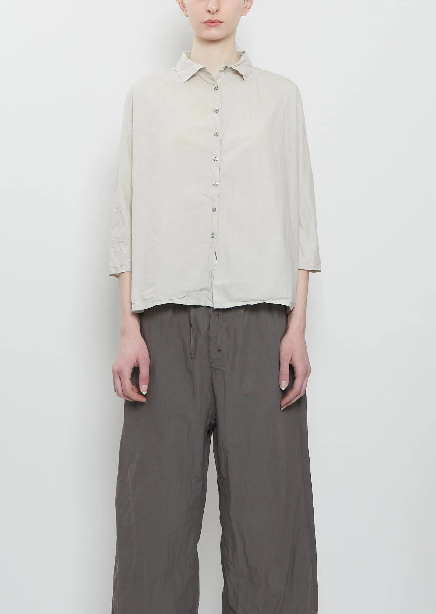 Ultra Light Canvas Short Collar Shirt — Pebble sold by La Garconne