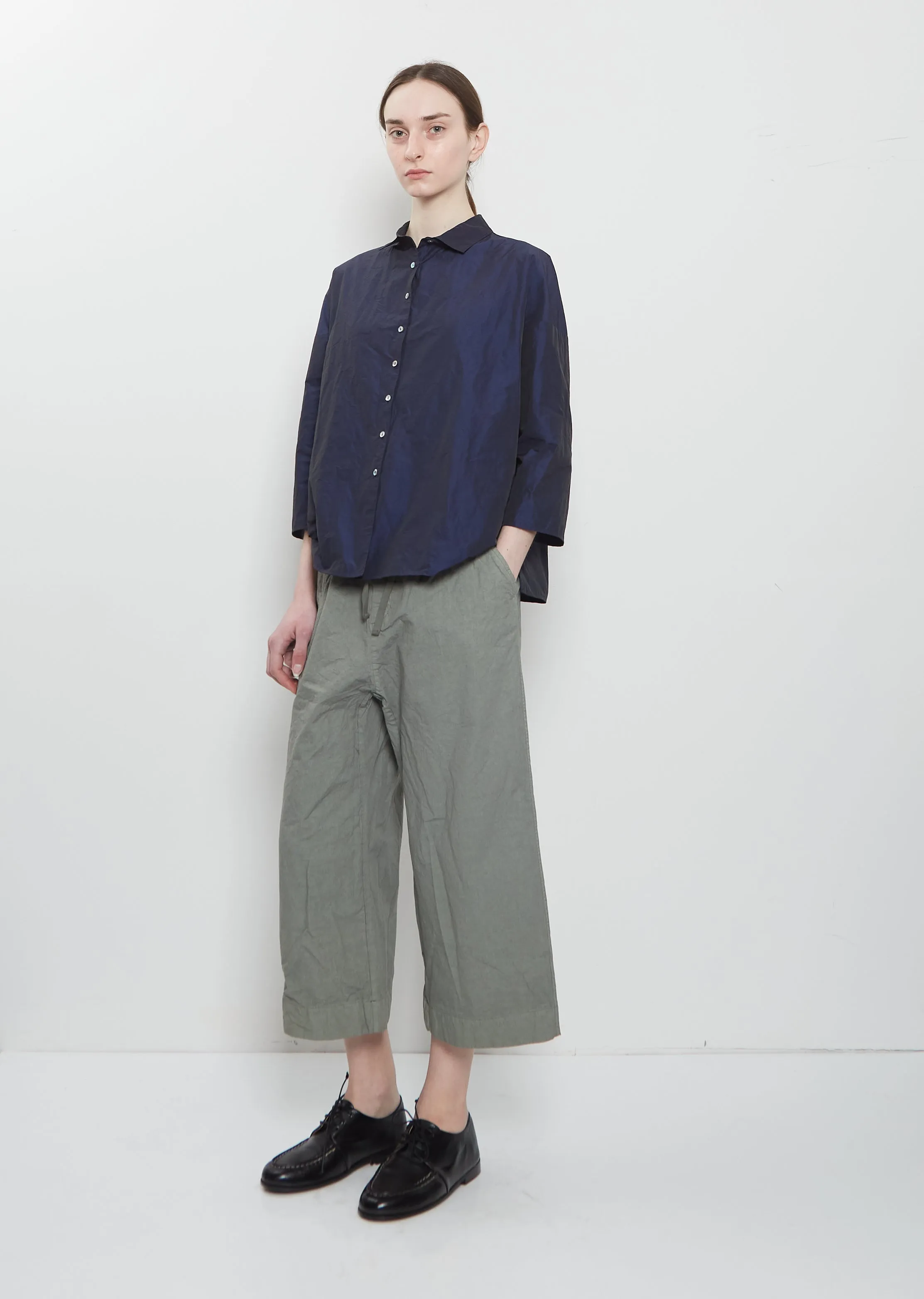 Compact Cotton Wide & Short Trousers — Sage sold by La Garconne product image thumbnail 4
