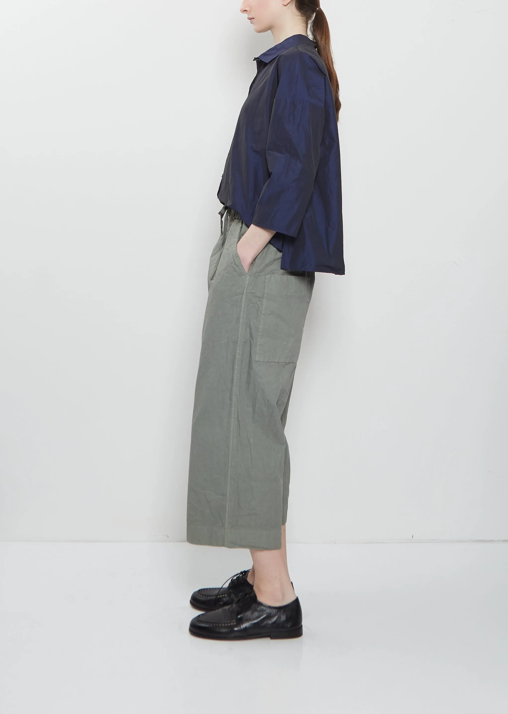 Compact Cotton Wide & Short Trousers — Sage sold by La Garconne product image thumbnail 2