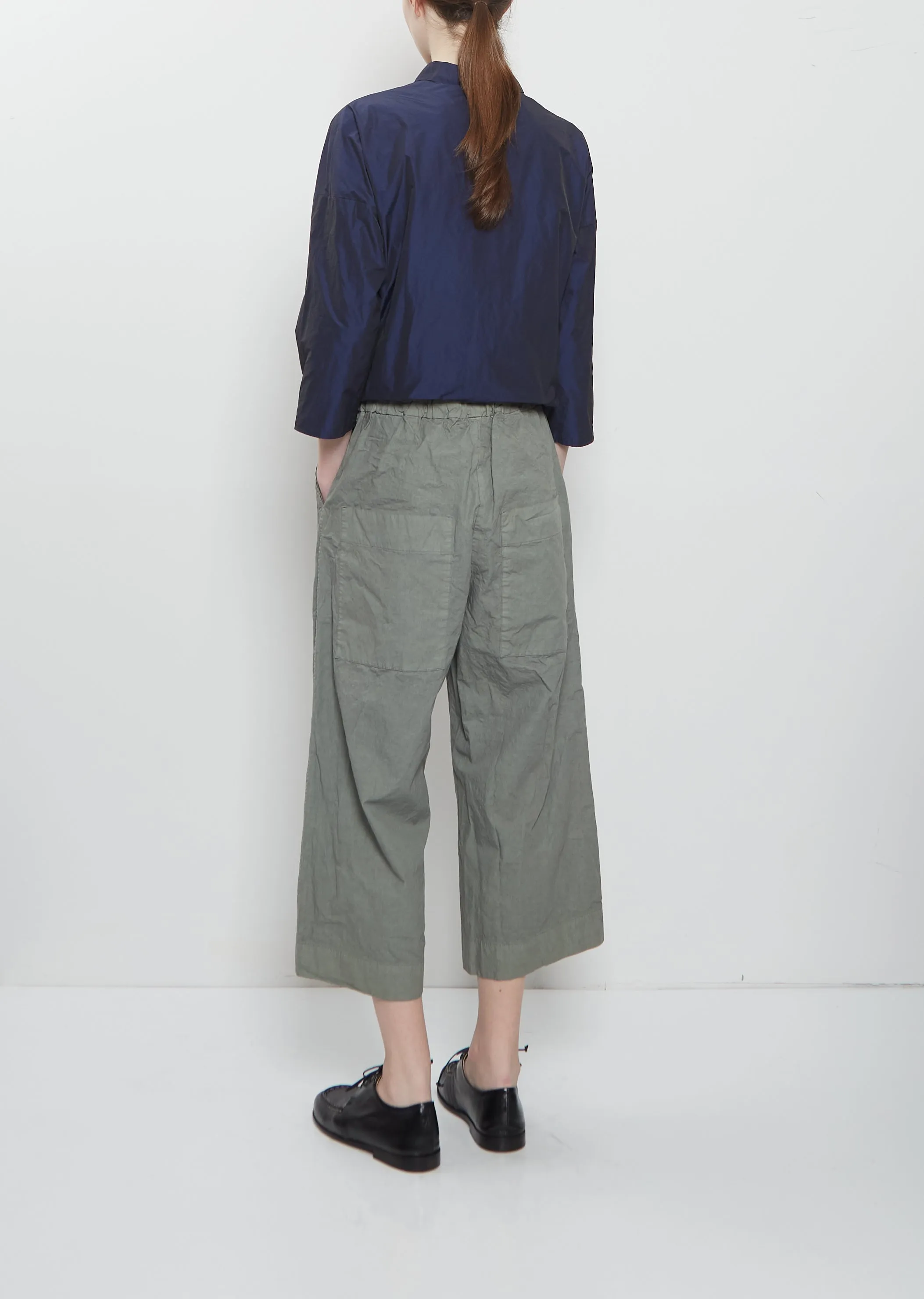 Compact Cotton Wide & Short Trousers — Sage sold by La Garconne product image thumbnail 3