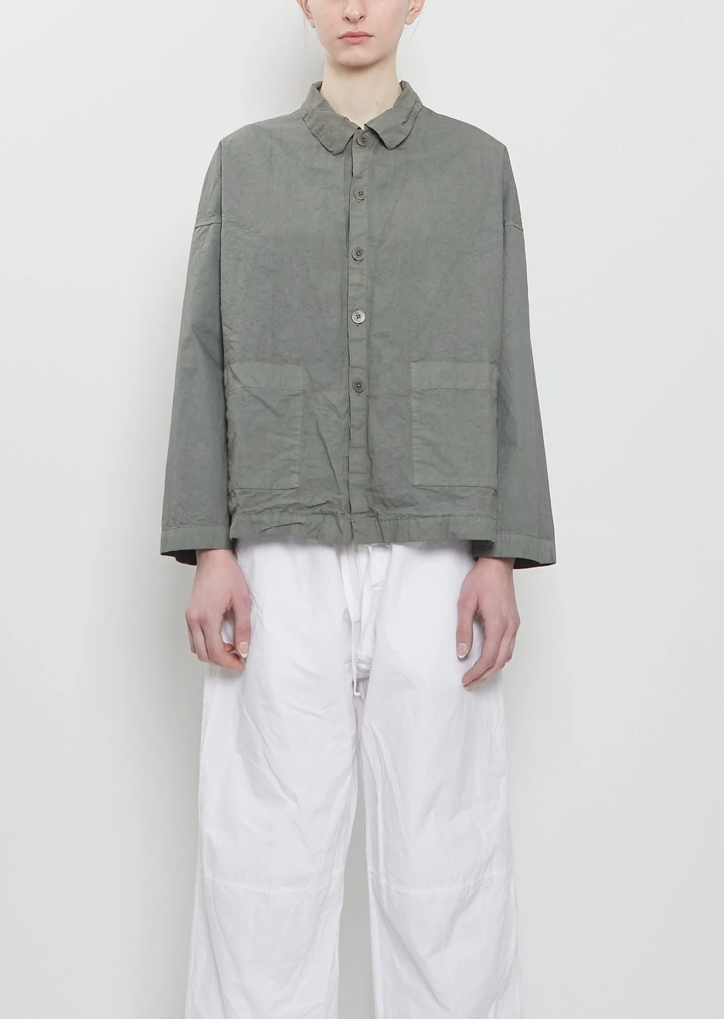 Compact Cotton Overshirt Jacket — Sage sold by La Garconne