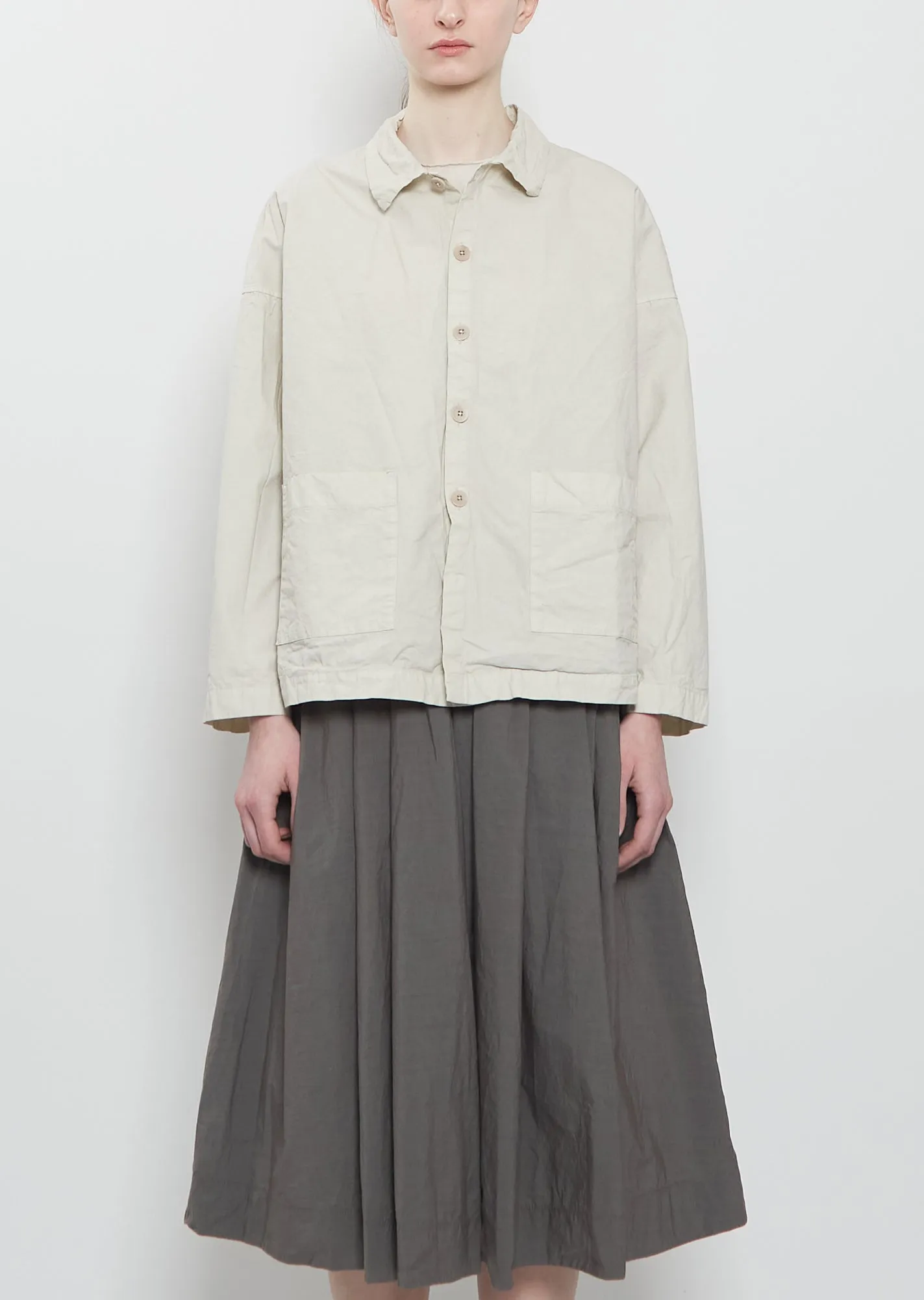 Compact Cotton Overshirt Jacket — Pebble sold by La Garconne