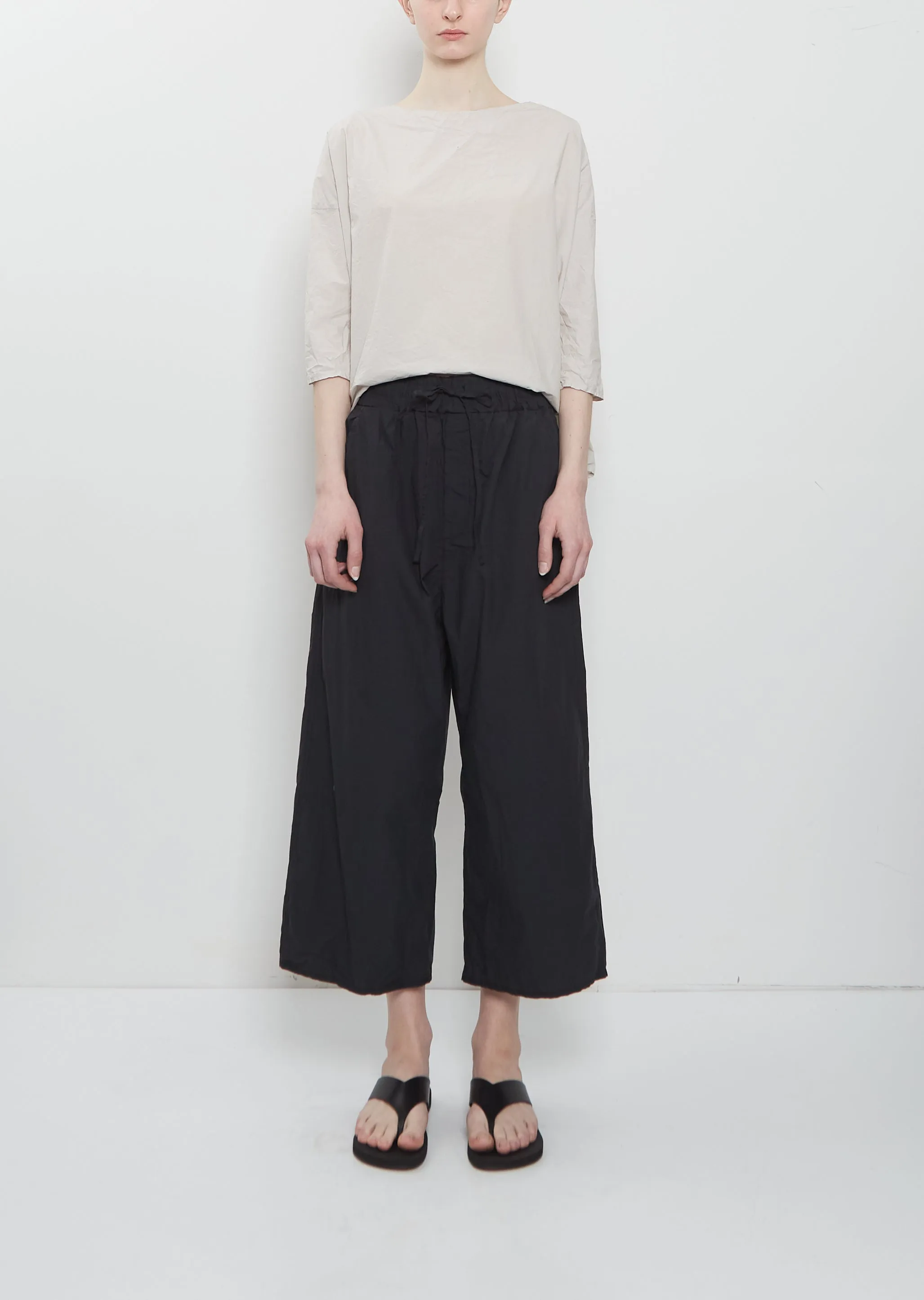 Ultra Light Canvas Wide & Short Trousers — Black sold by La Garconne