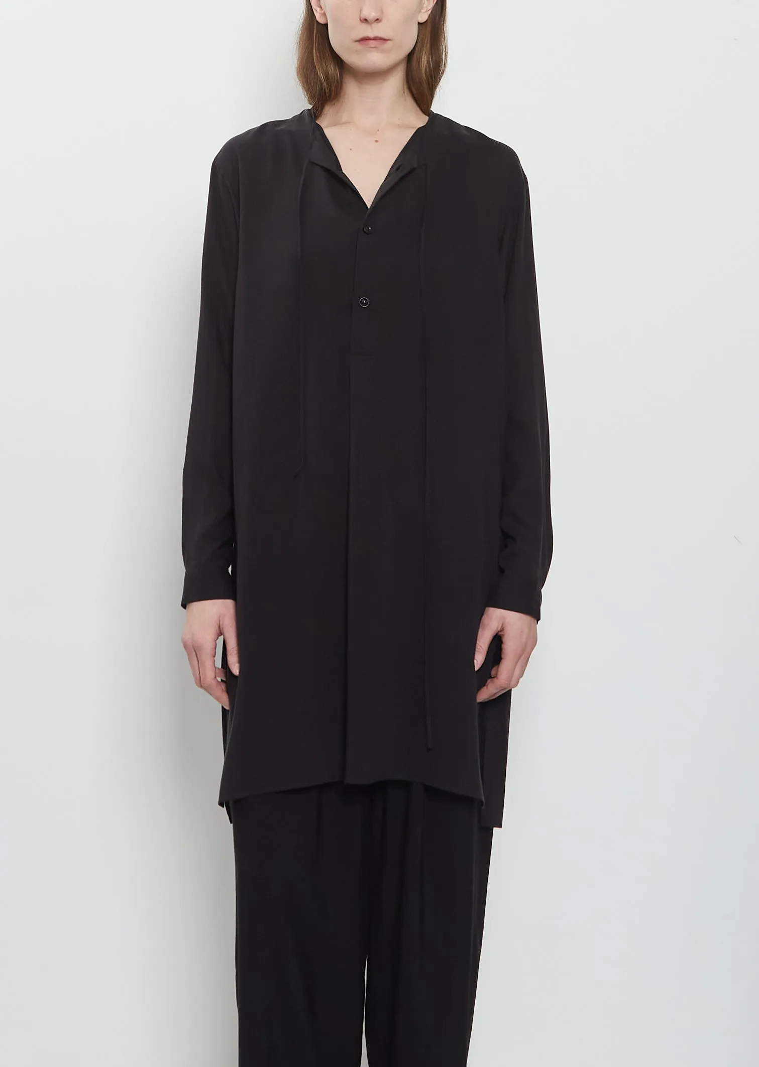 Tie Neck Long Blouse sold by La Garconne