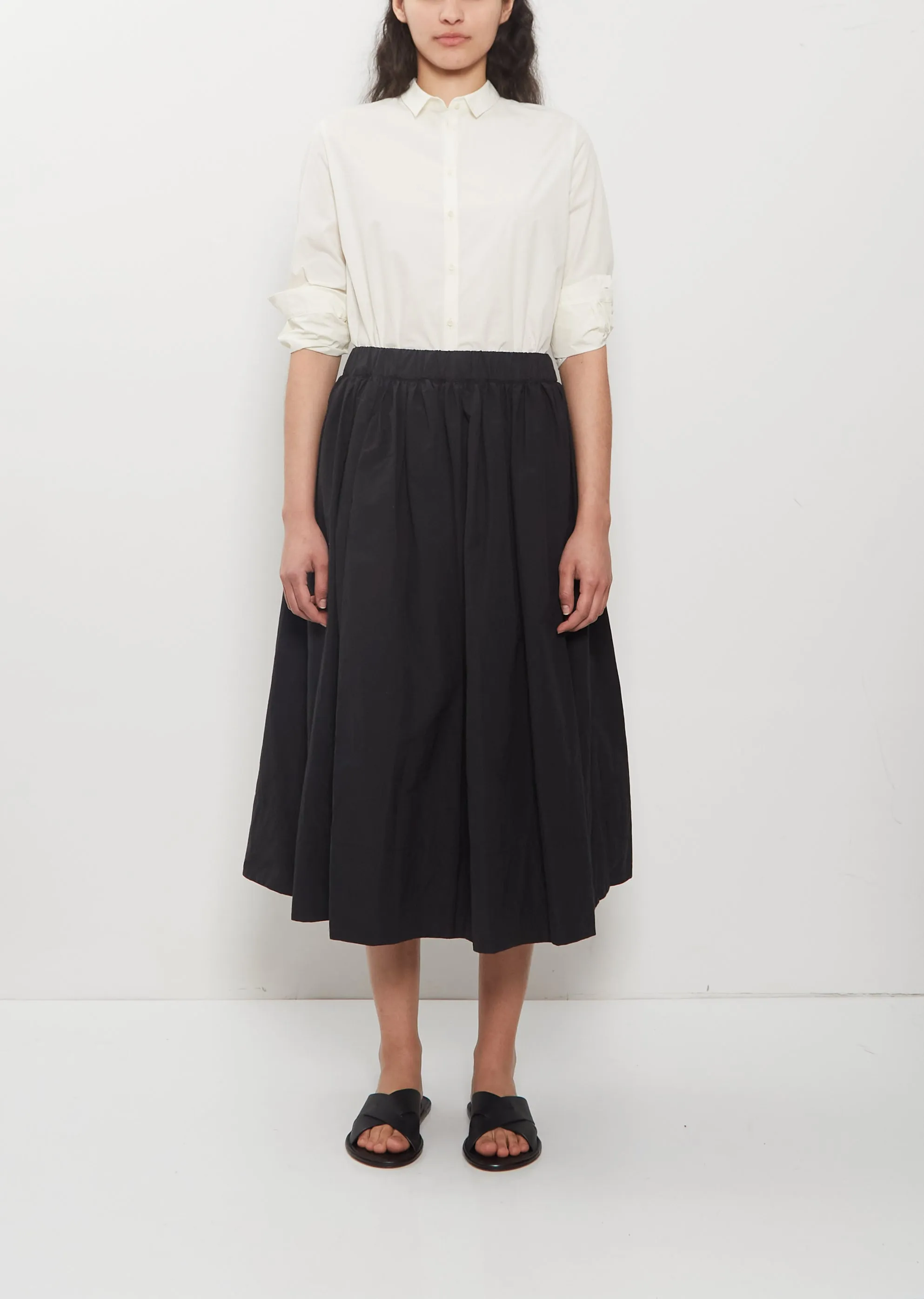 Technical Poplin Gathered Skirt — Black sold by La Garconne