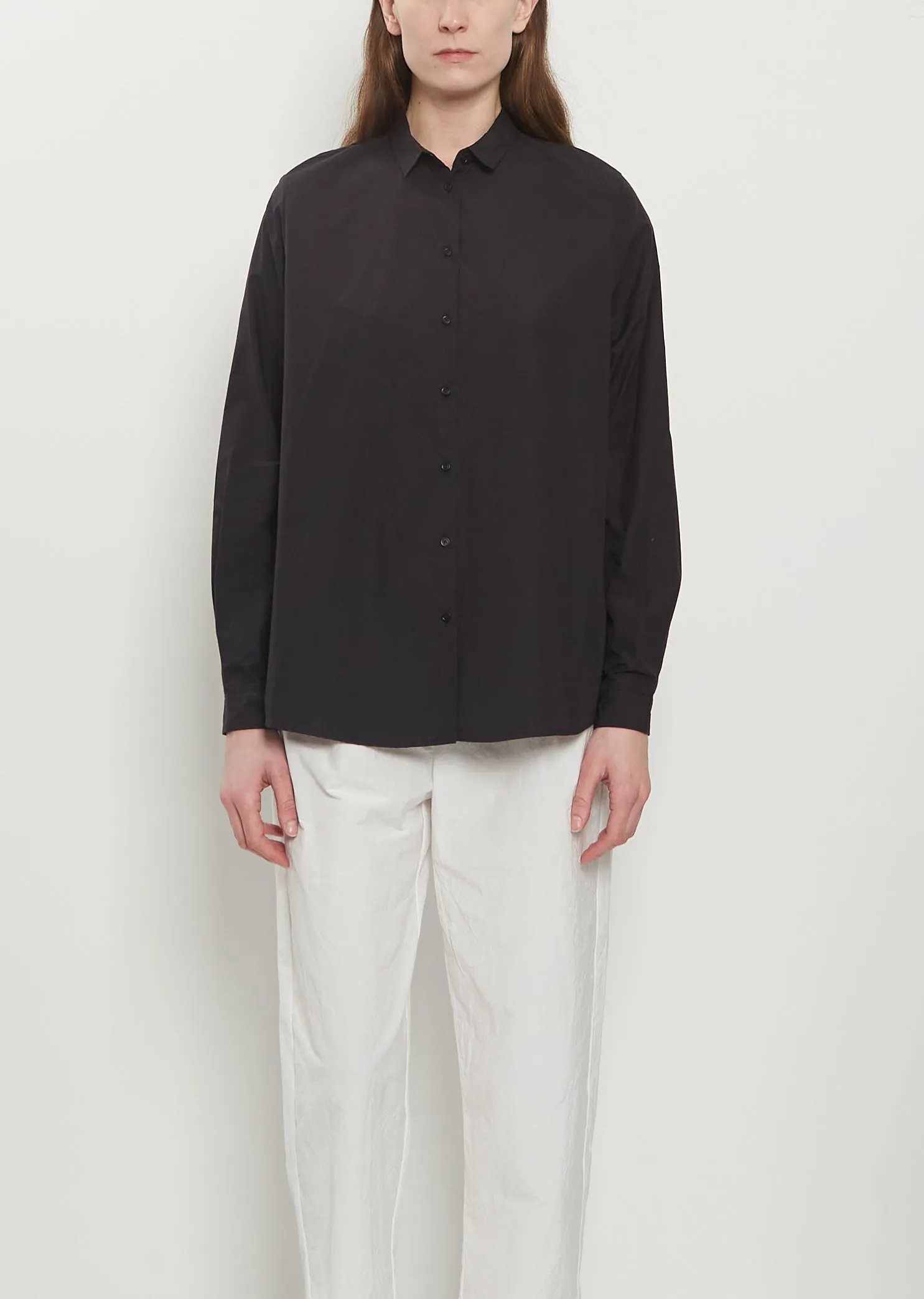 Mini Collar Cotton Shirt — Black sold by La Garconne