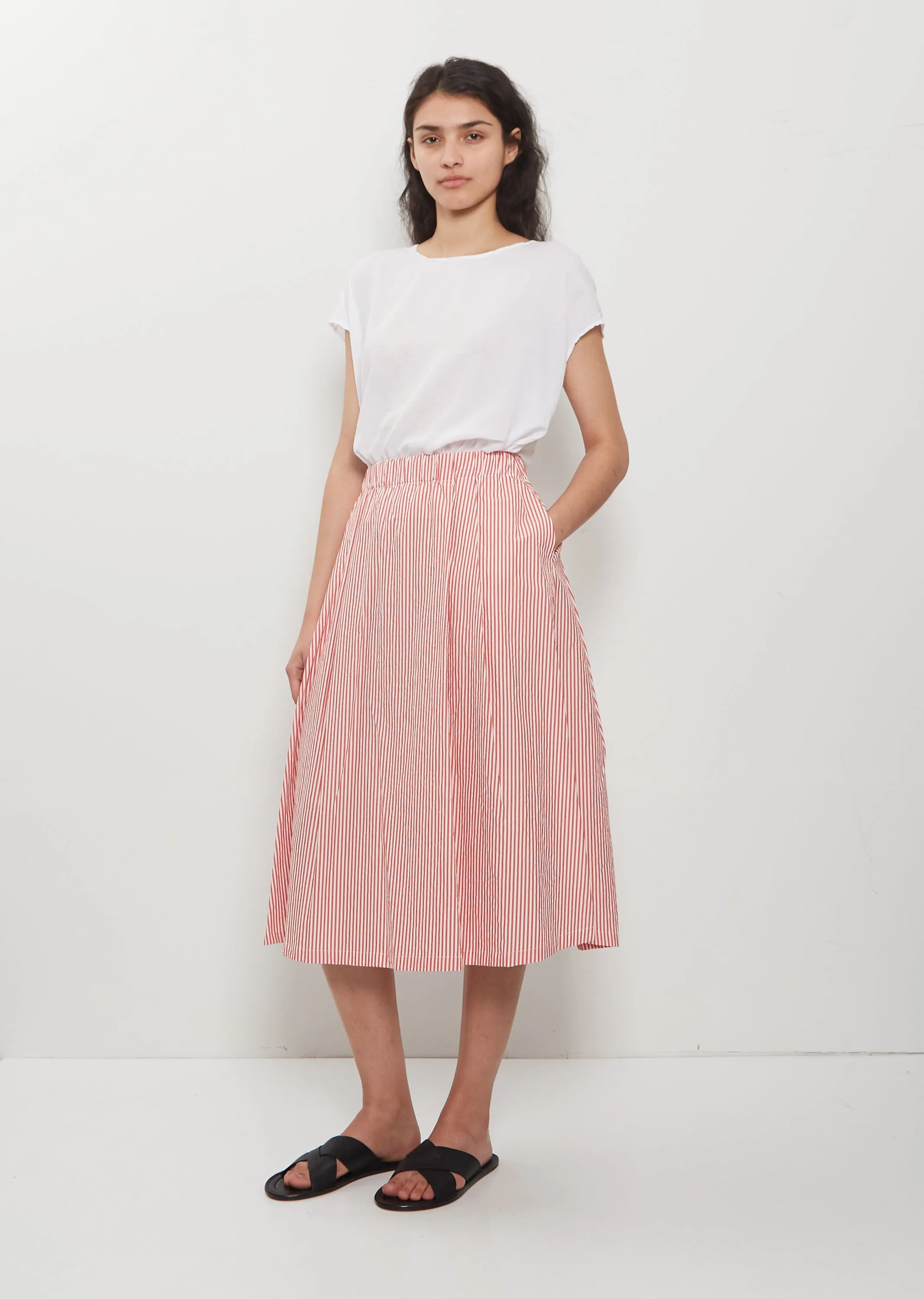 Cotton Gathered Skirt — Pomegranate Stripes sold by La Garconne product image thumbnail 4