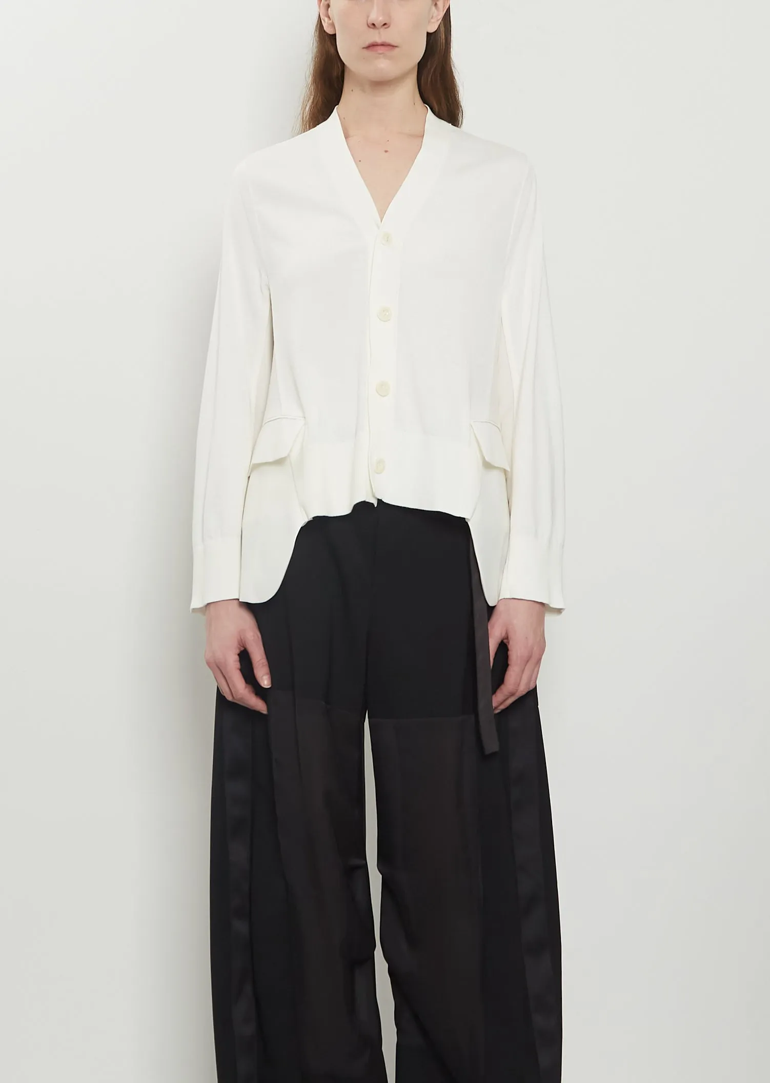 Wool Suiting x Cotton Knit Cardigan — Off White sold by La Garconne