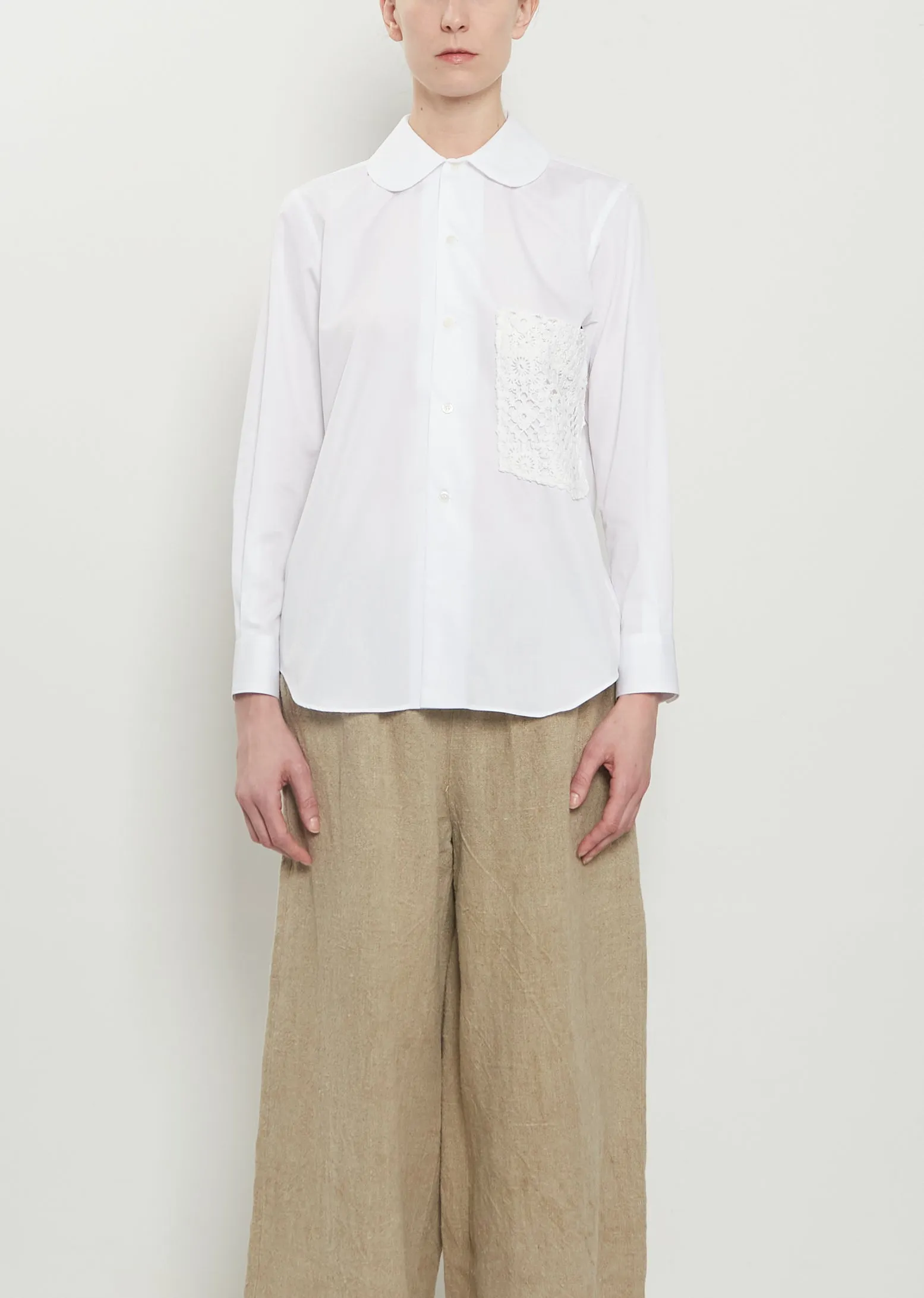 Round Collar Shirt with Lace Pocket sold by La Garconne
