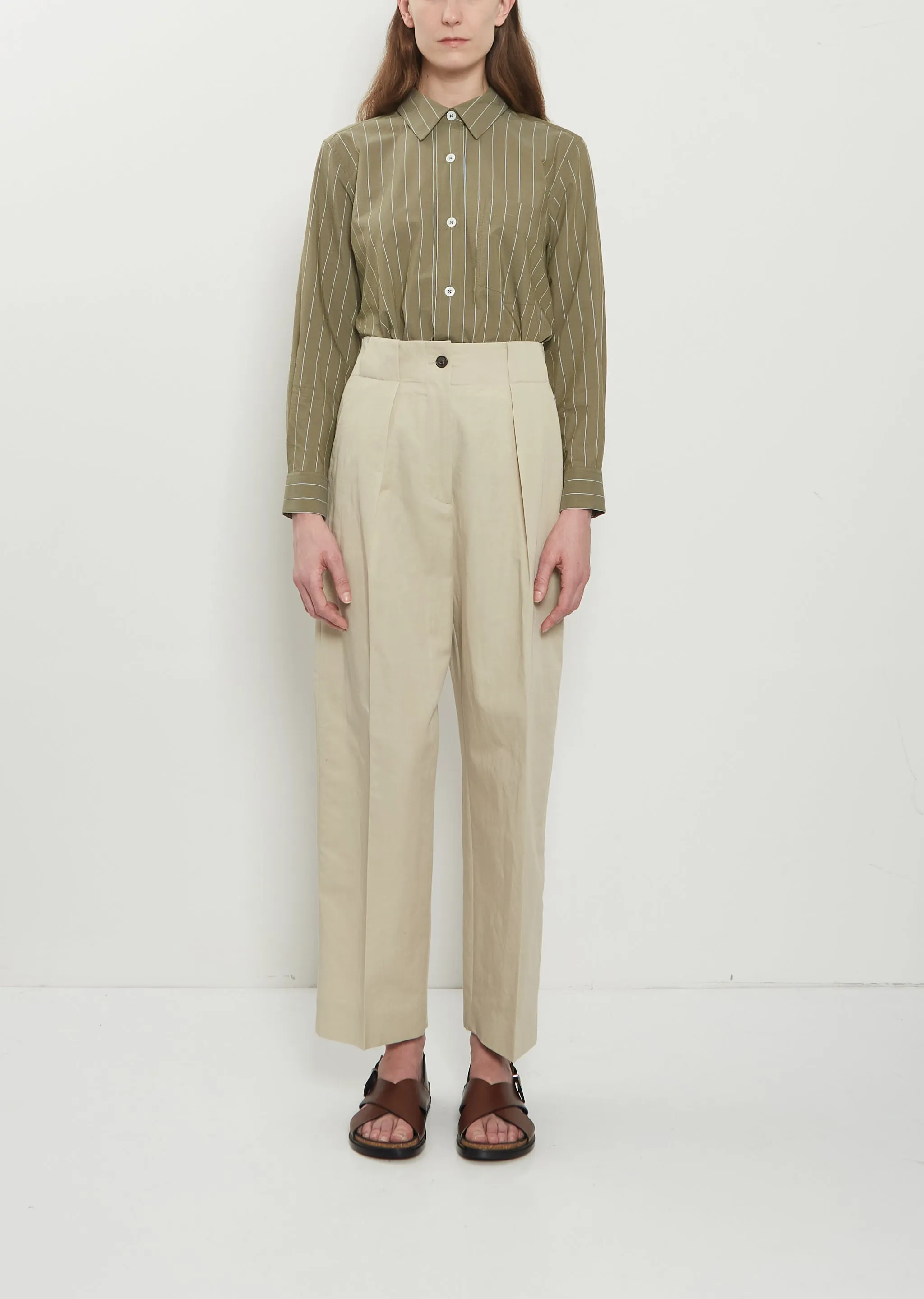 Wide Belt Loop Cotton Linen Trouser sold by La Garconne