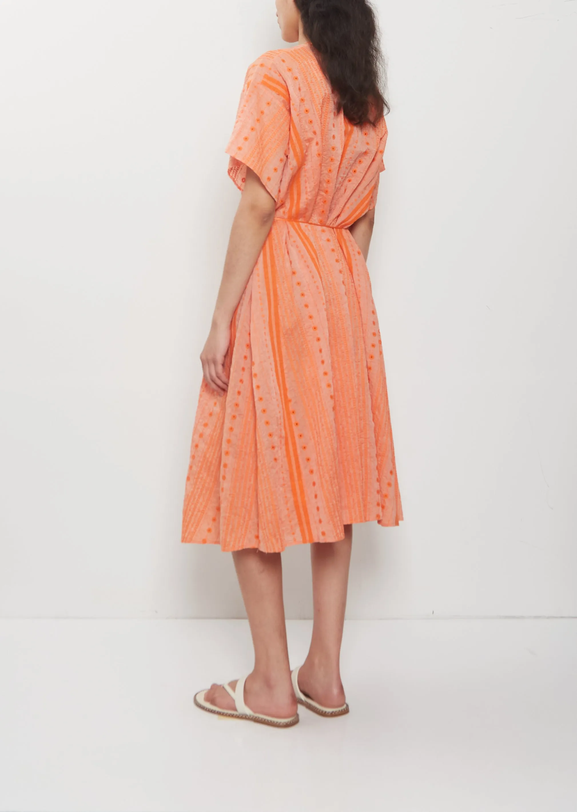 V-Neck Embroidery Cotton Ramie Dress — Orange sold by La Garconne product image thumbnail 3