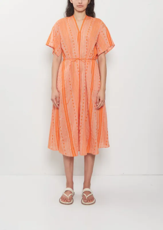V-Neck Embroidery Cotton Ramie Dress — Orange made by ANTIPAST