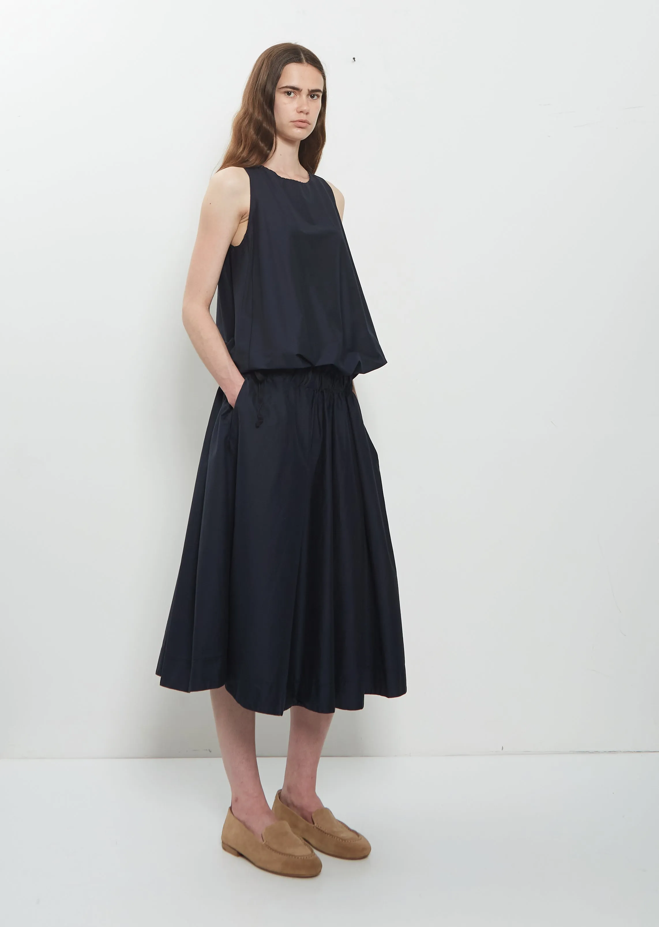 Stretch Light Canvas Sleeveless Gathered Dress — Navy sold by La Garconne product image thumbnail 4
