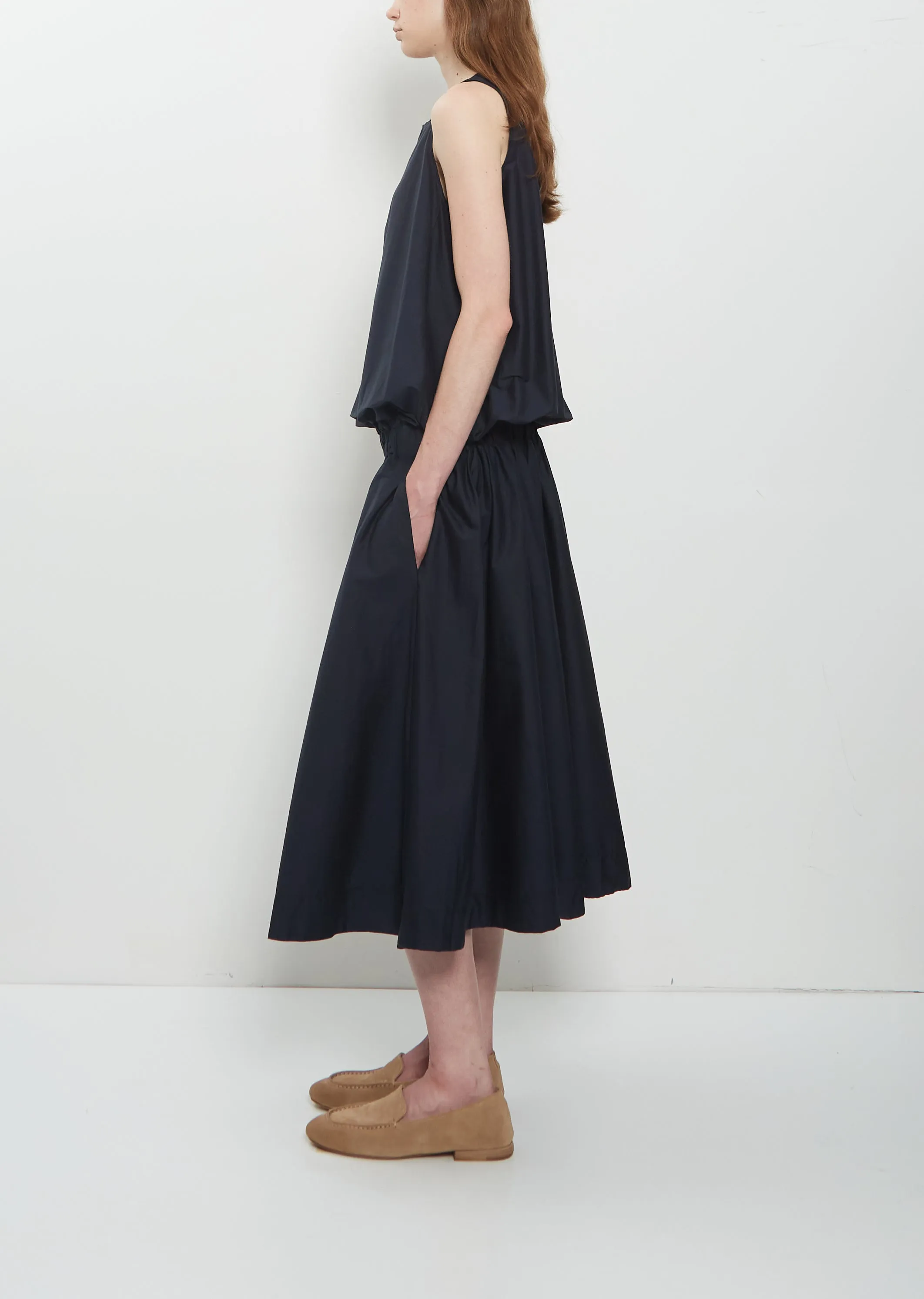 Stretch Light Canvas Sleeveless Gathered Dress — Navy sold by La Garconne product image thumbnail 2