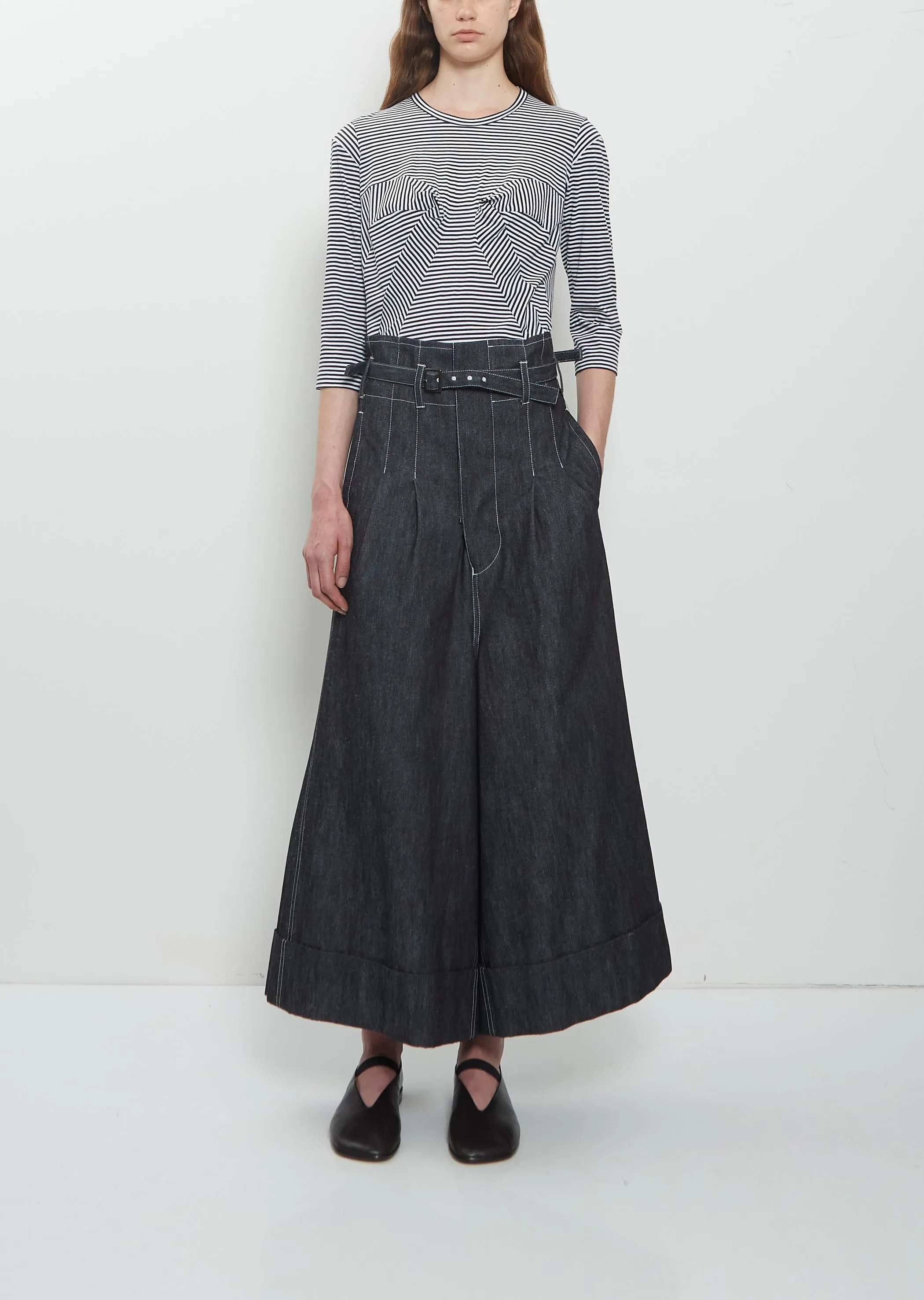 High Waisted Pleated Wide Denim Jeans sold by La Garconne