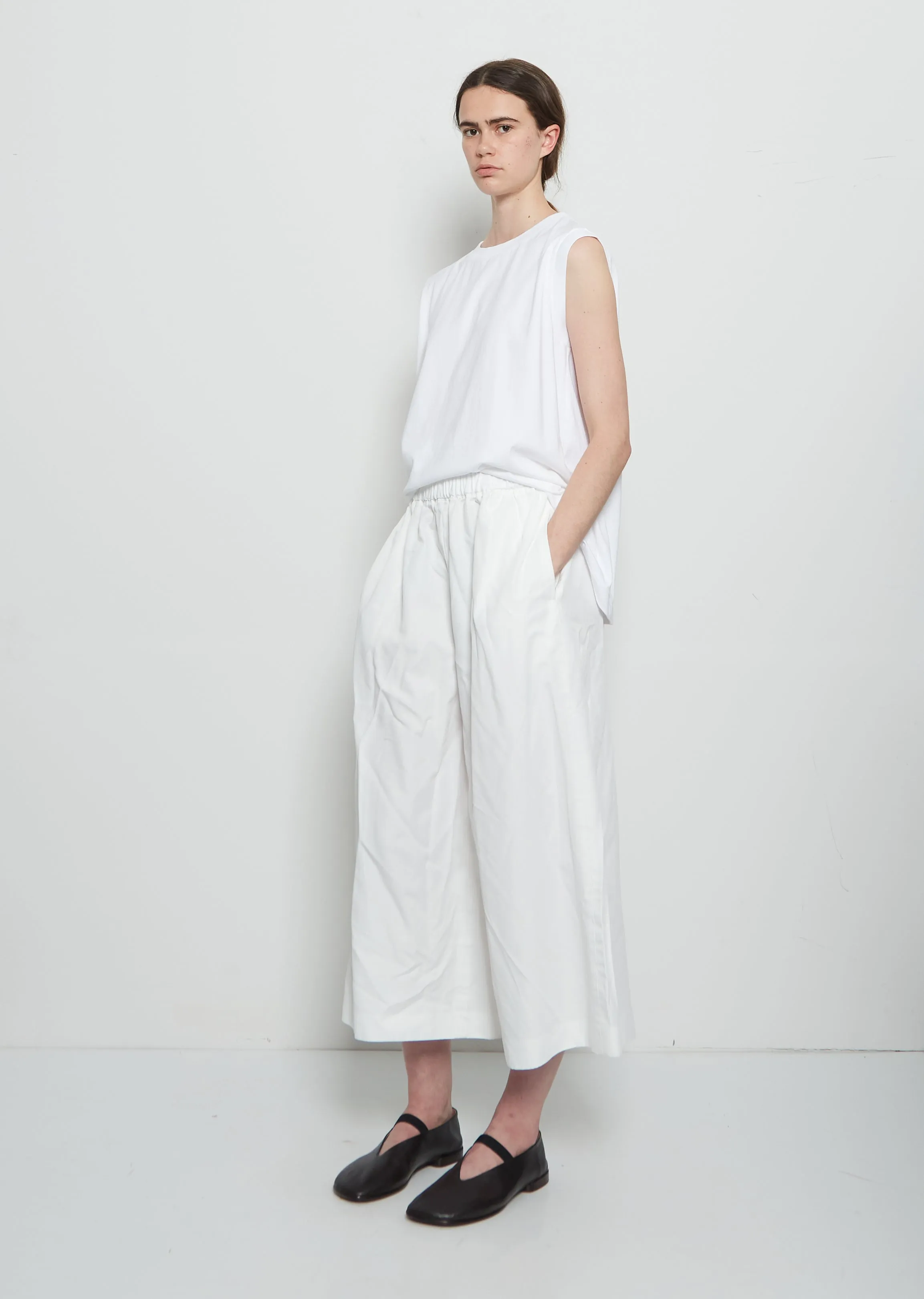 Twill Tech Drawstring Wide Pant — White sold by La Garconne product image thumbnail 4