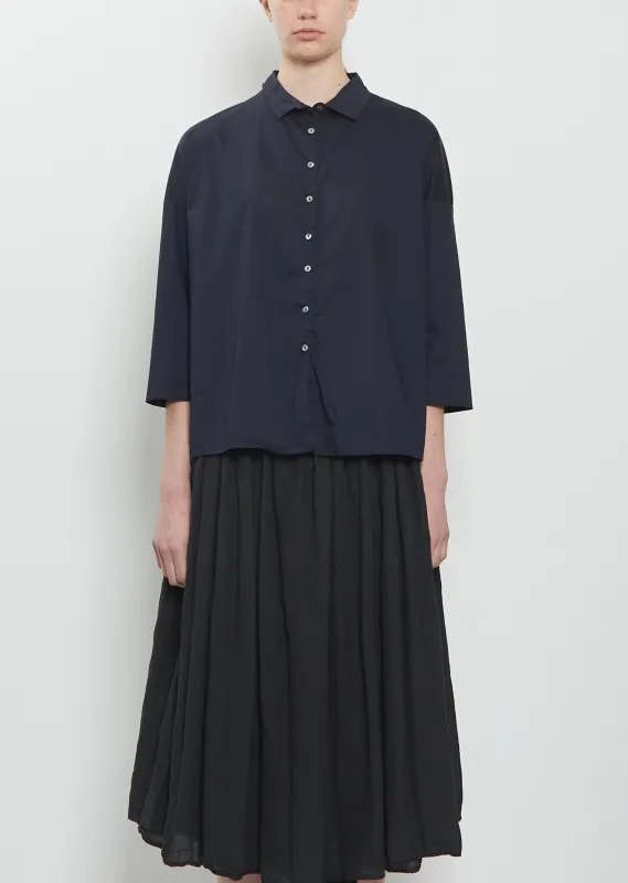 Stretch Light Canvas Short Collar Shirt — Navy made by Album di Famiglia