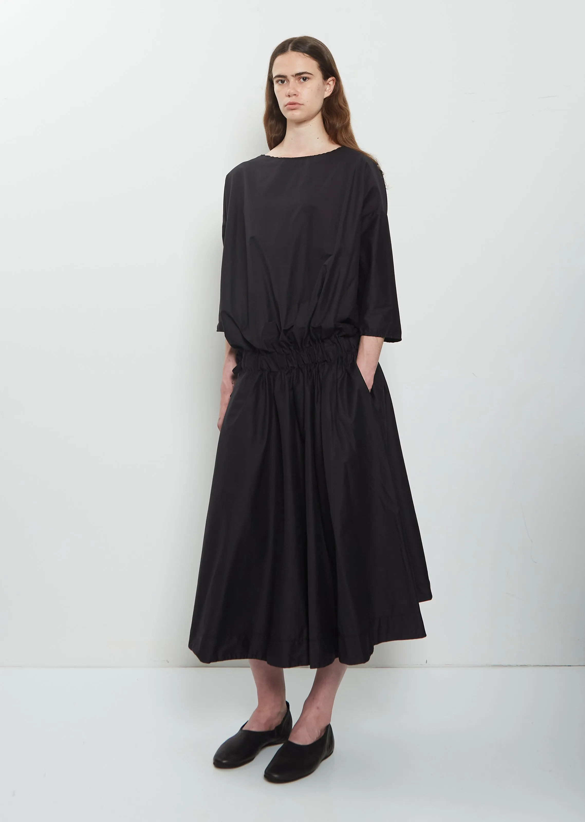 Stretch Light Canvas Gathered Dress — Black sold by La Garconne product image thumbnail 4