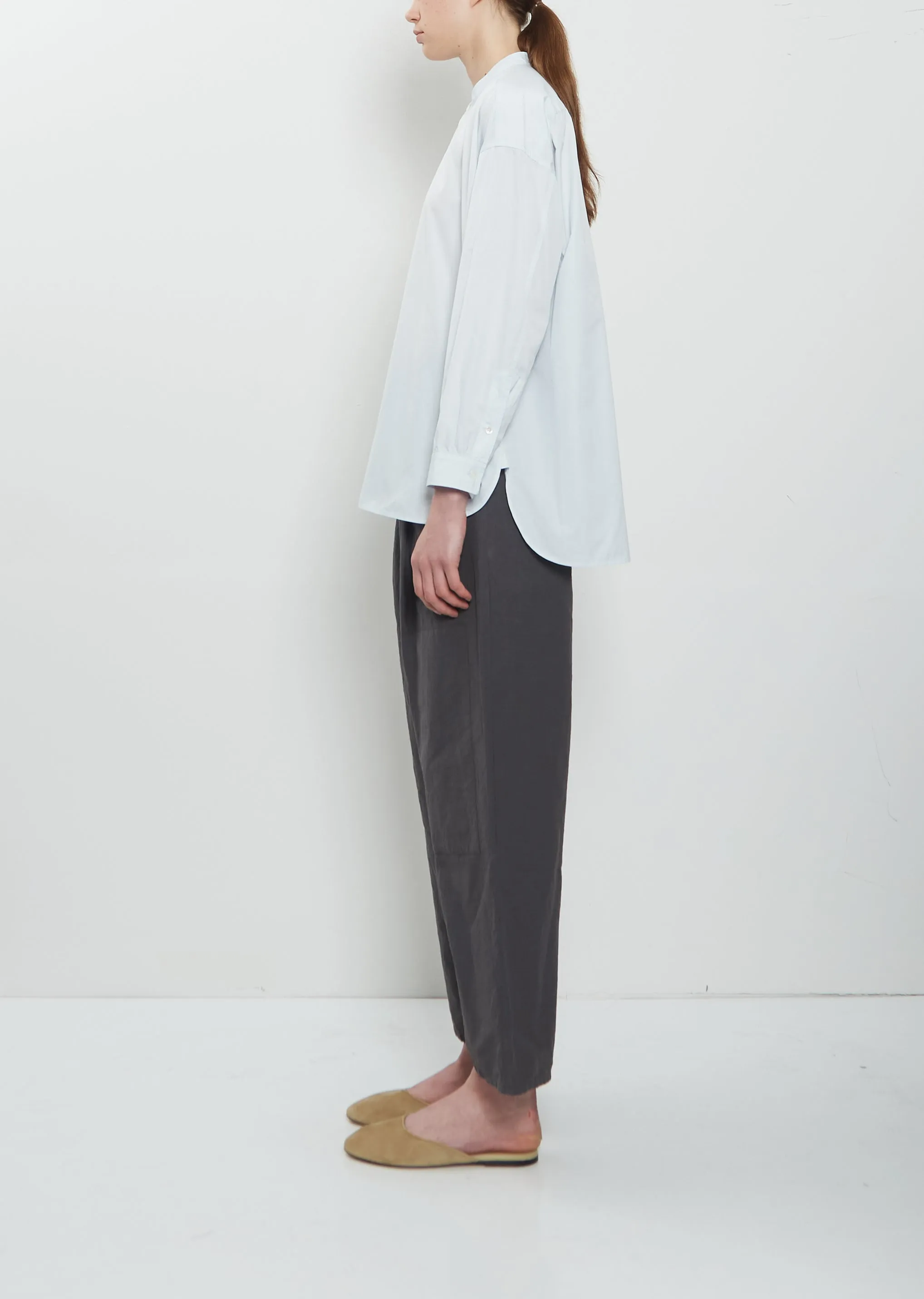 Band Collar Simple Cotton Shirt — Ice Blue sold by La Garconne product image thumbnail 2
