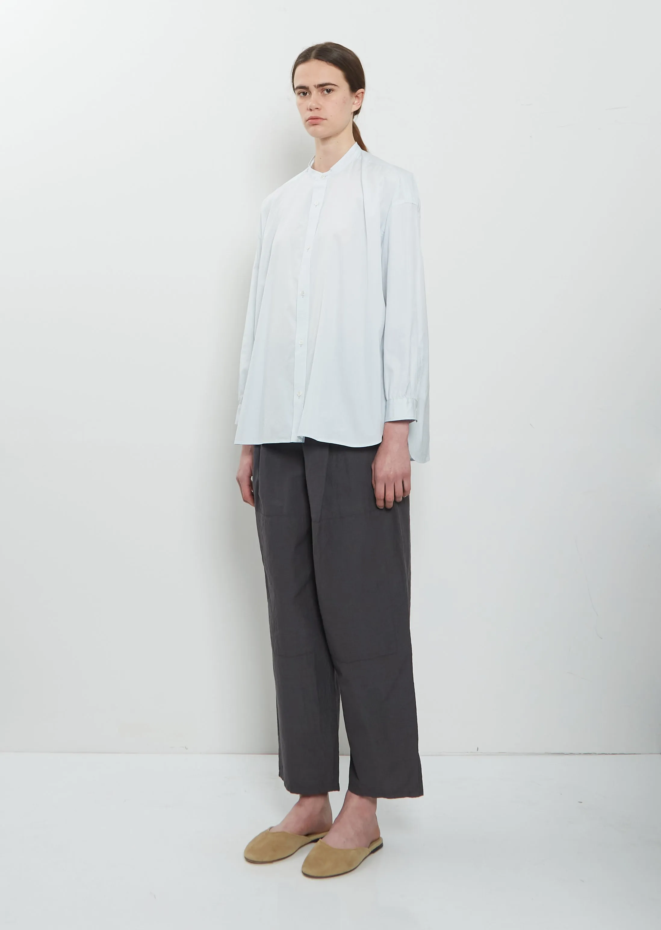 Band Collar Simple Cotton Shirt — Ice Blue sold by La Garconne product image thumbnail 4