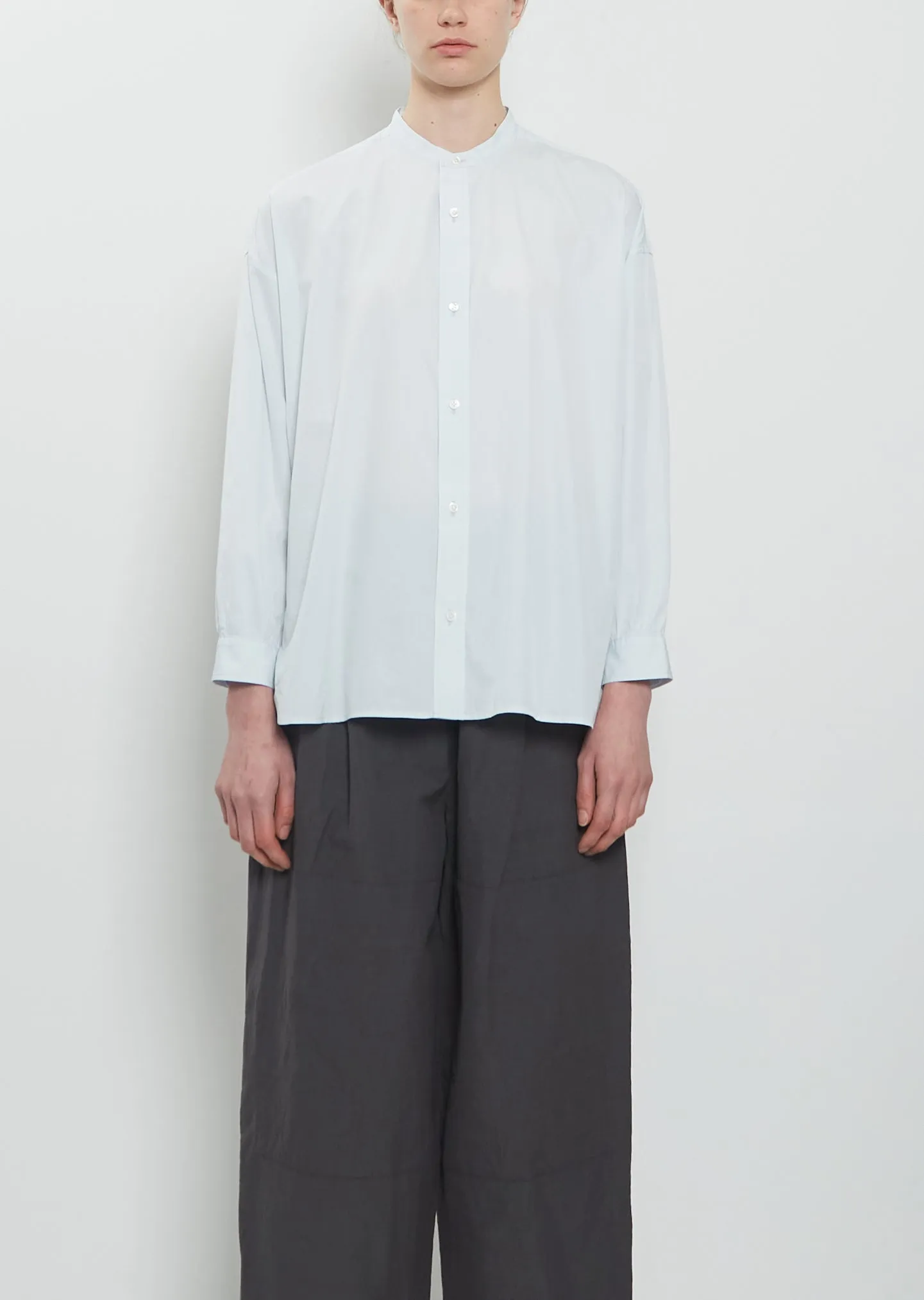 Band Collar Simple Cotton Shirt — Ice Blue sold by La Garconne