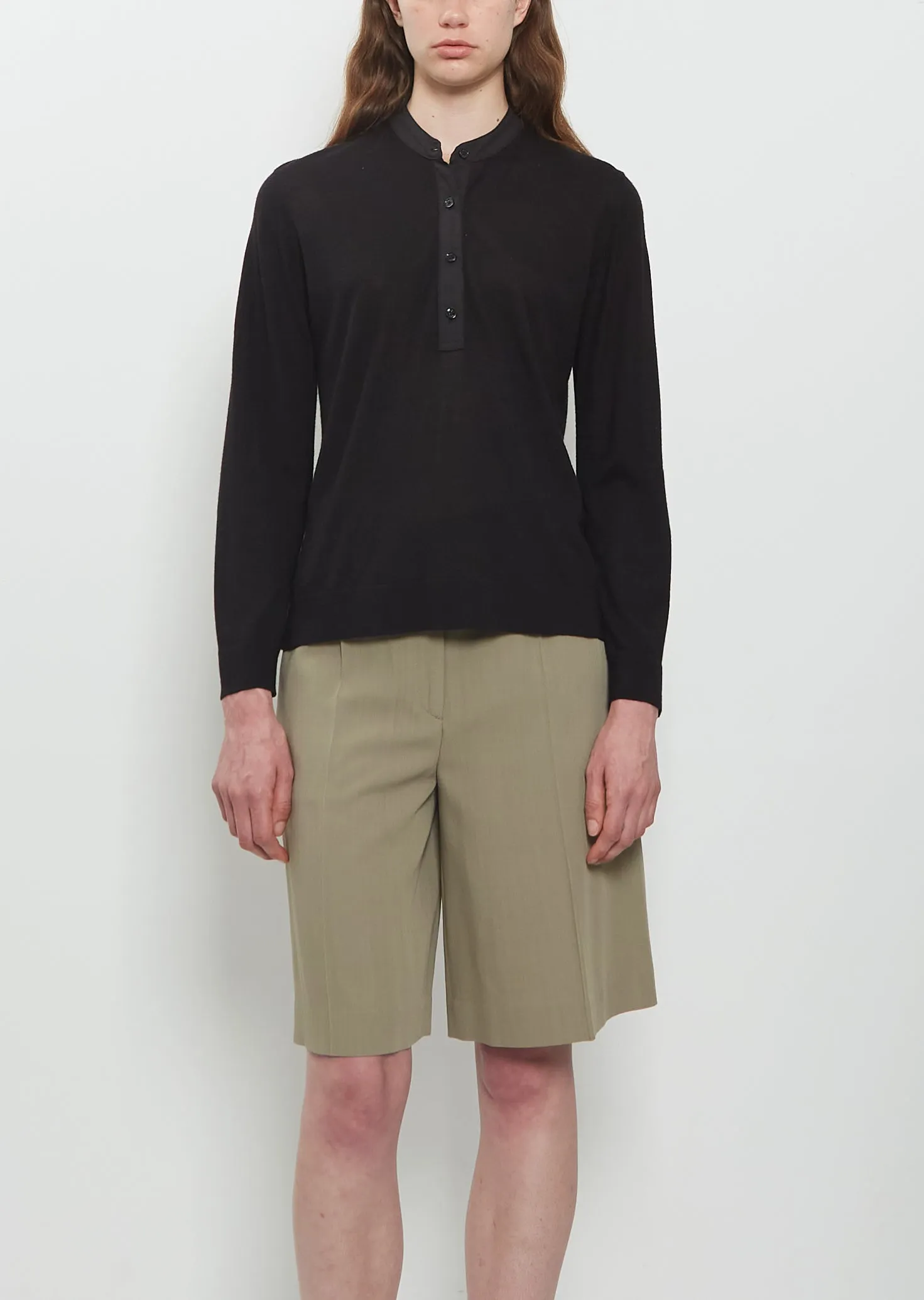 Wool Silk Knit Henley Top sold by La Garconne