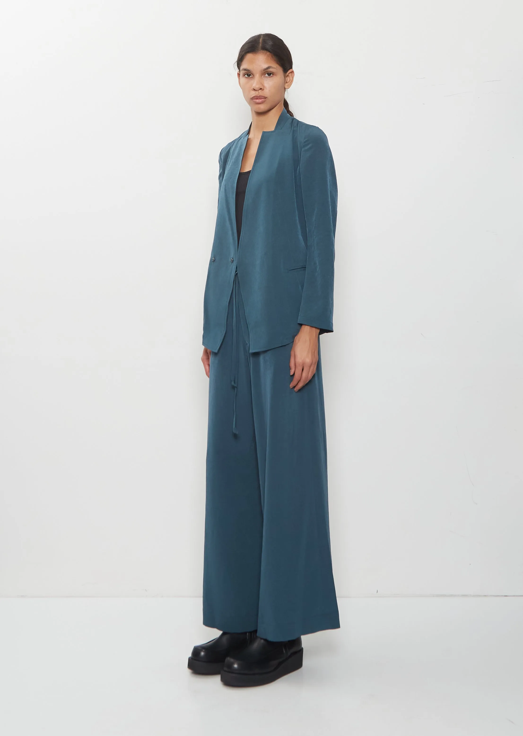 Crepe Stand Collar Jacket — Blue Green sold by La Garconne product image thumbnail 4