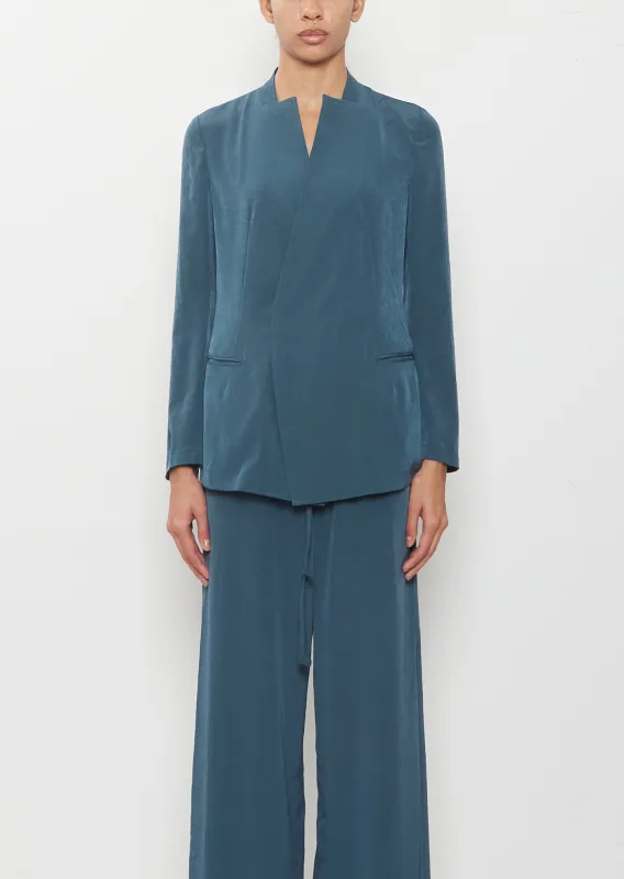 Crepe Stand Collar Jacket — Blue Green made by Yohji Yamamoto