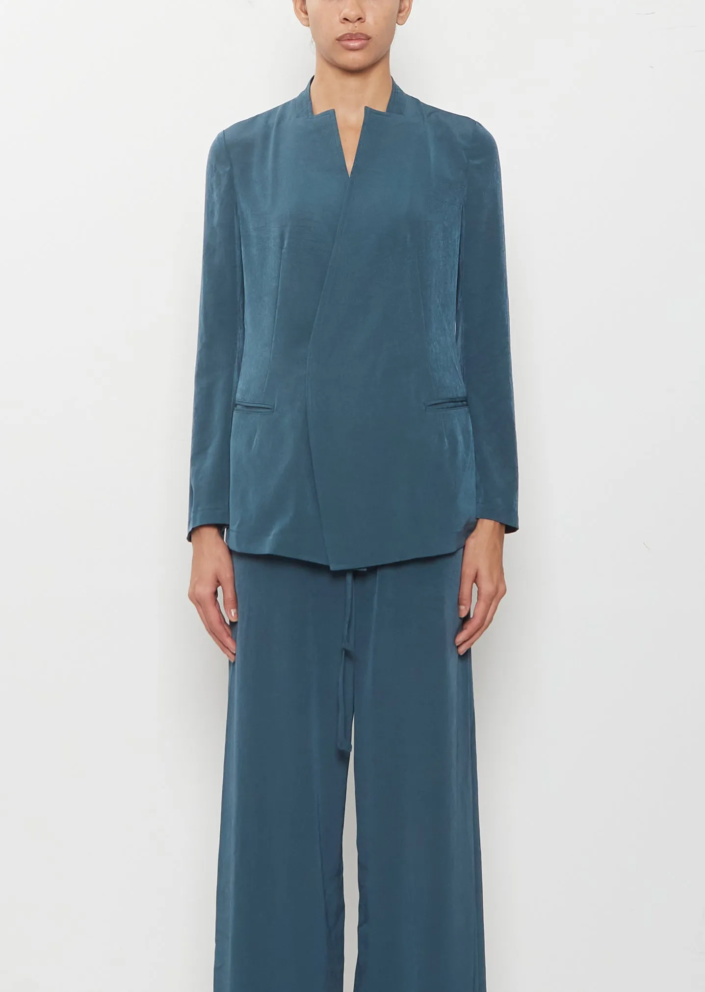 Crepe Stand Collar Jacket — Blue Green sold by La Garconne