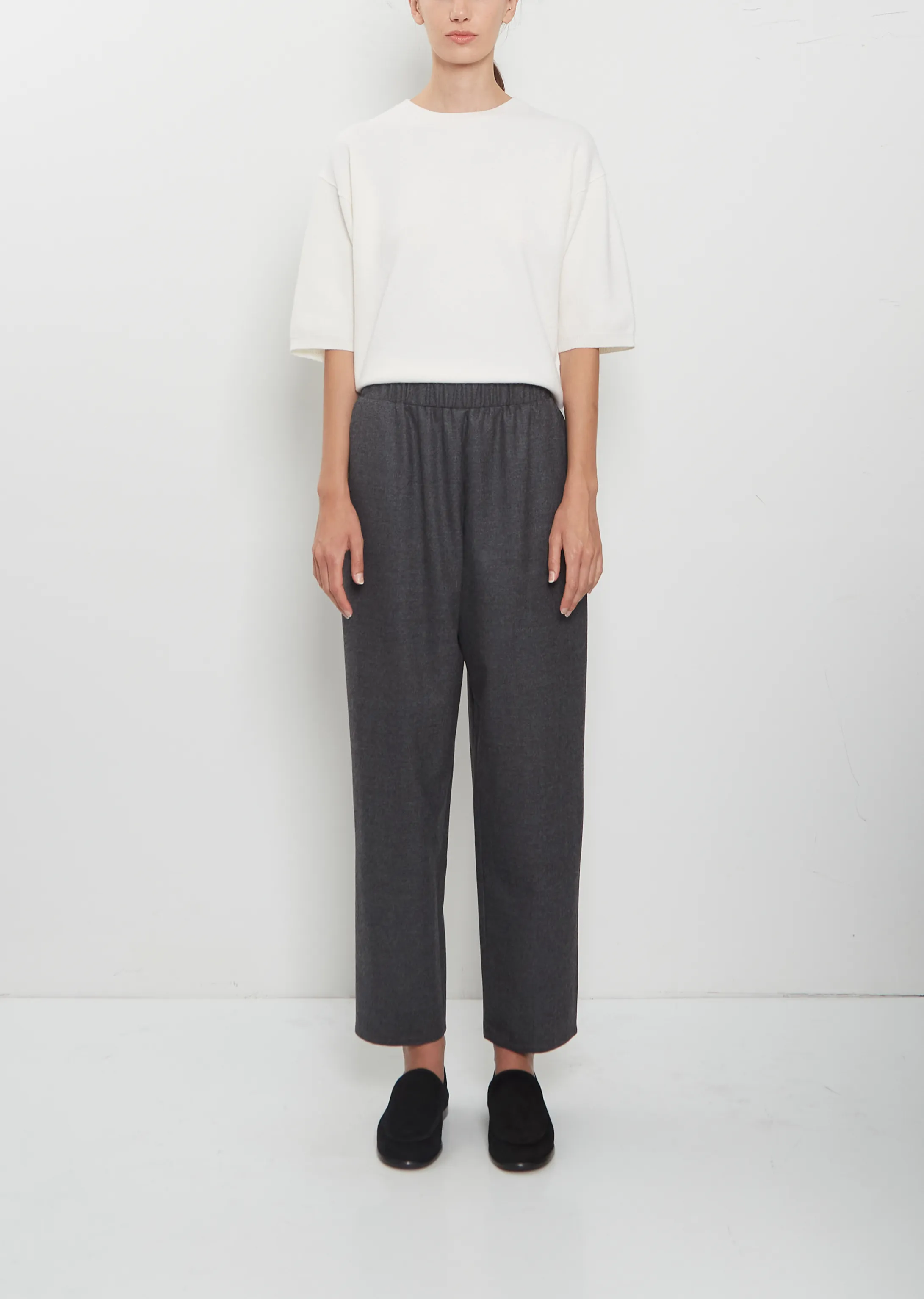 Wool Flannel Carrot Pants — Medium Grey sold by La Garconne