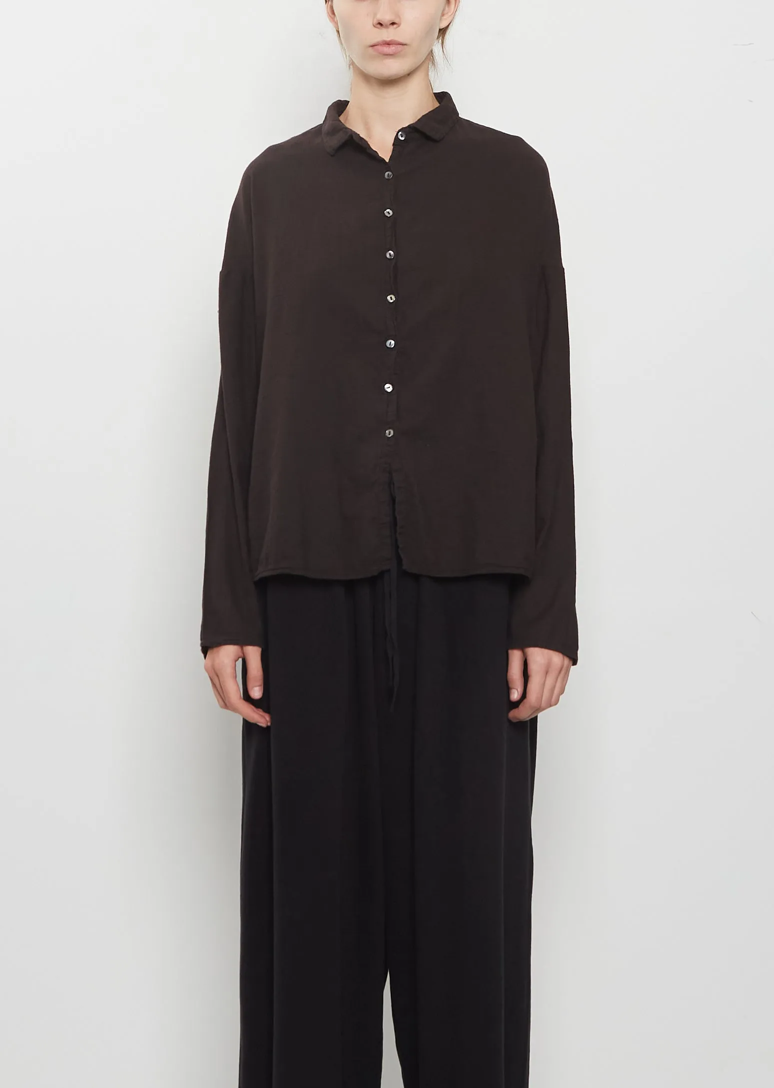 Light Cotton Short Collar Shirt — Brown sold by La Garconne