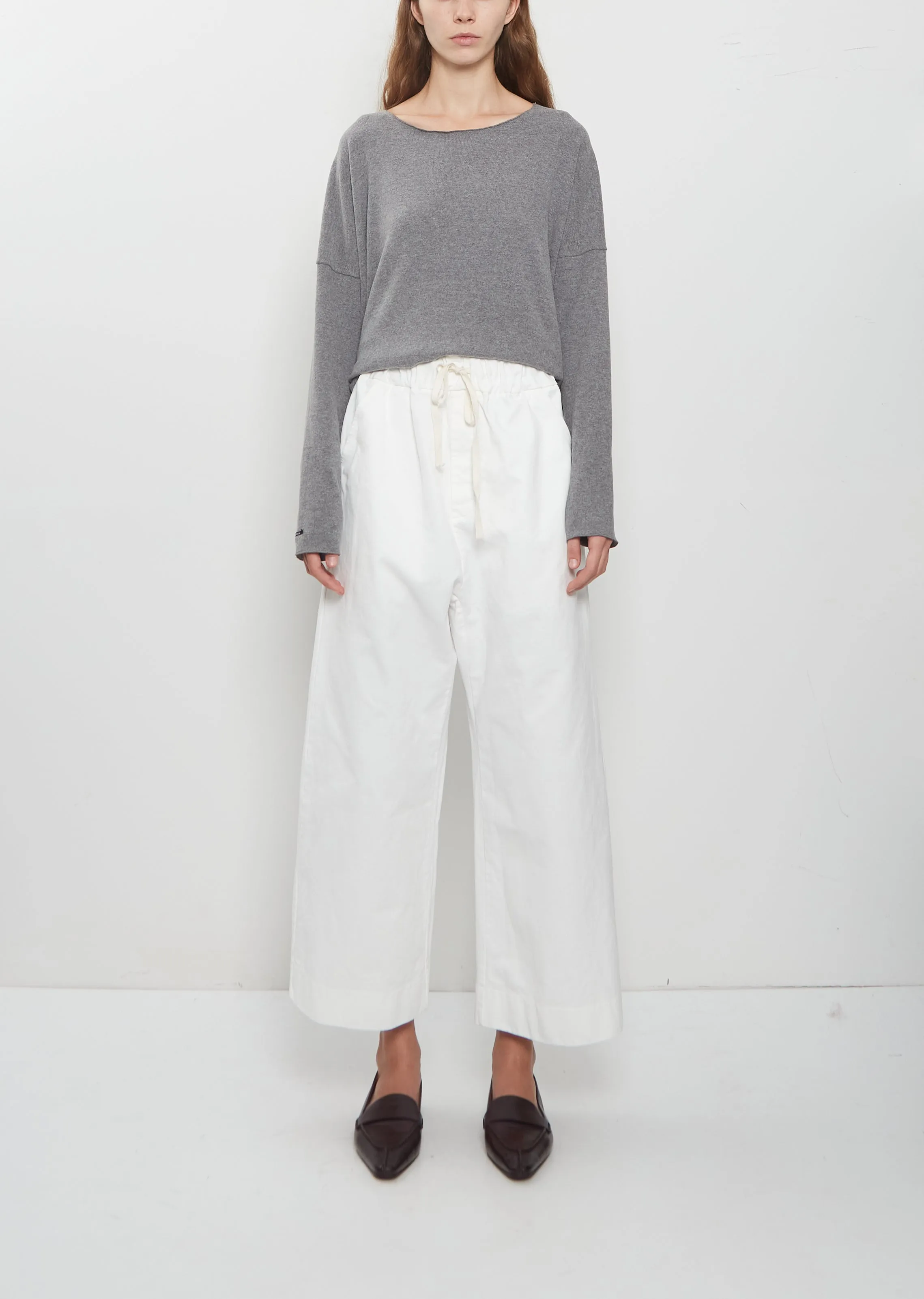 Compact Cotton Wide & Long Trousers — Milk sold by La Garconne