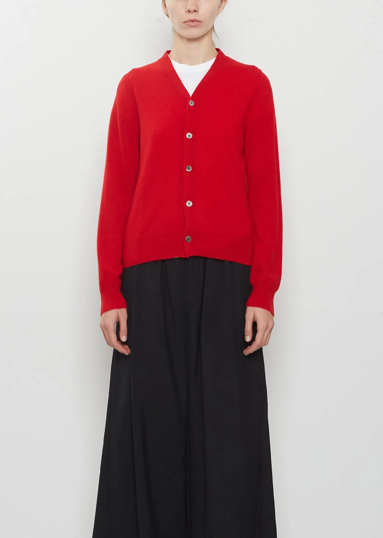 12 Gauge Cashmere Jersey Cardigan — Red sold by La Garconne