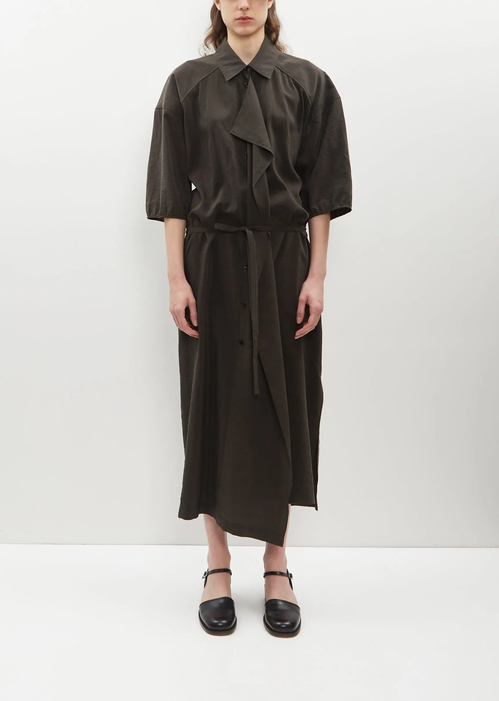 Asymmetrical Shirt Dress — Dark Espresso sold by La Garconne