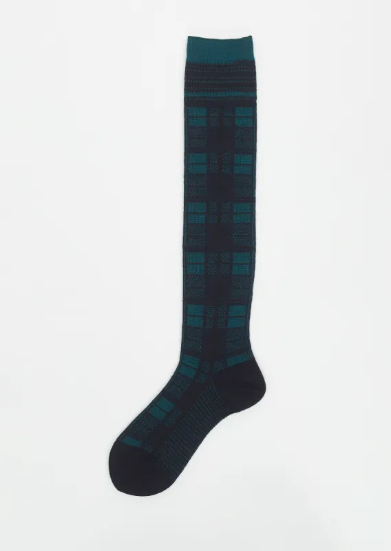 Tartan Check High Socks — Navy sold by La Garconne