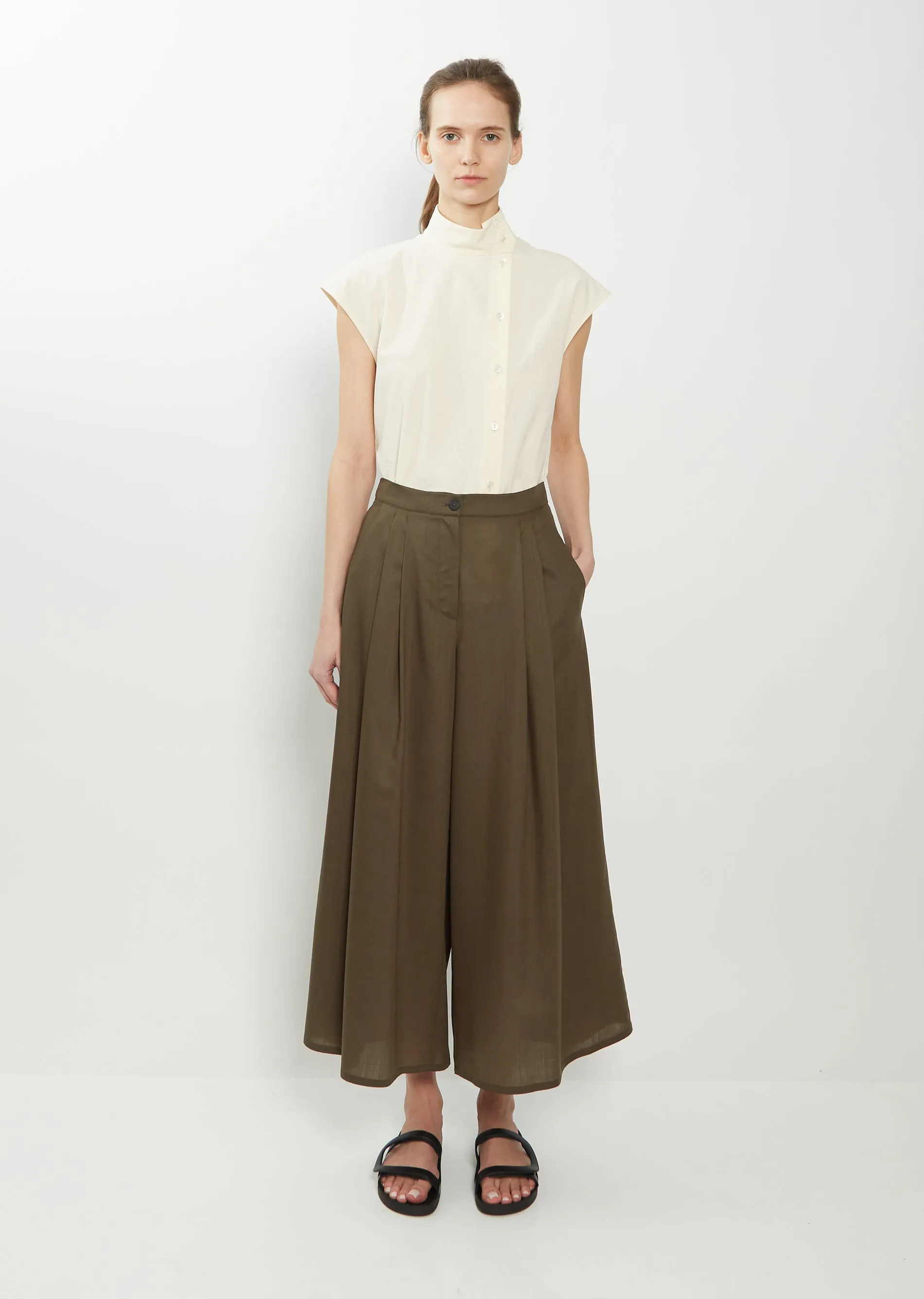 Wide Silk Pants — Military sold by La Garconne