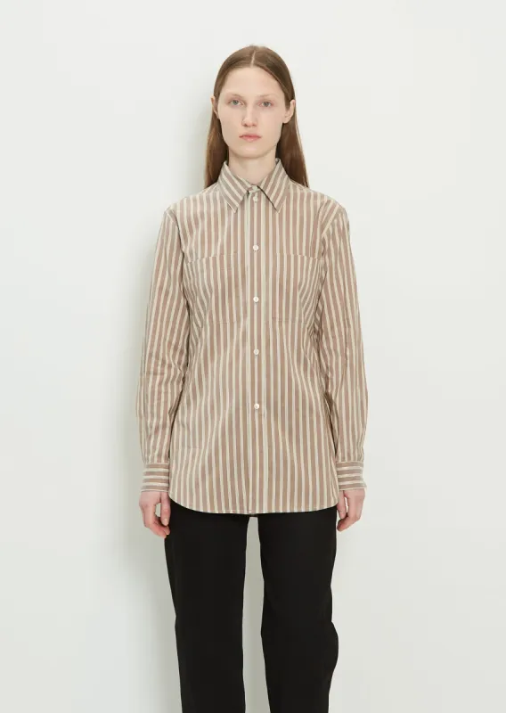 2 Pocket Fitted Cotton Silk Shirt — Chestnut/Beige/White sold by La Garconne