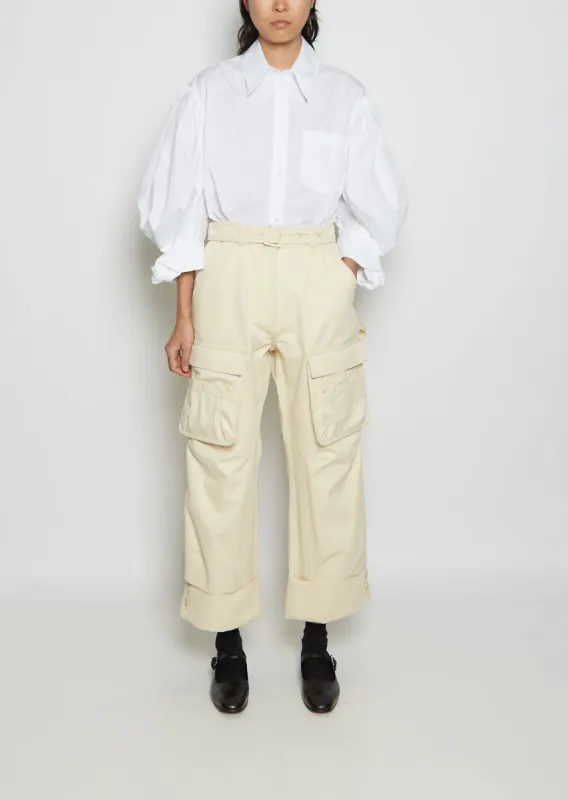 Cargo Cotton Trousers — Cream sold by La Garconne