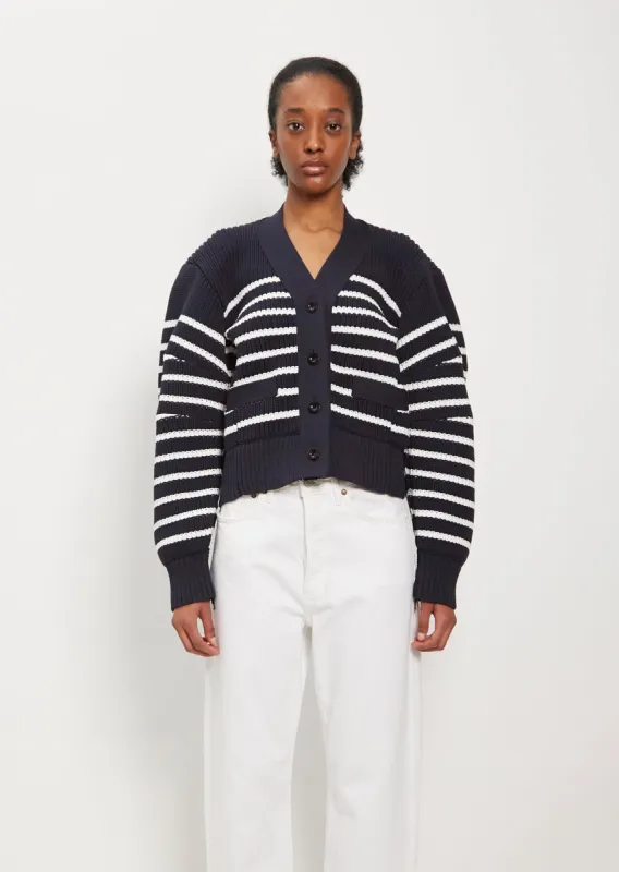 Horizontal Stripe Knit Cardigan sold by La Garconne