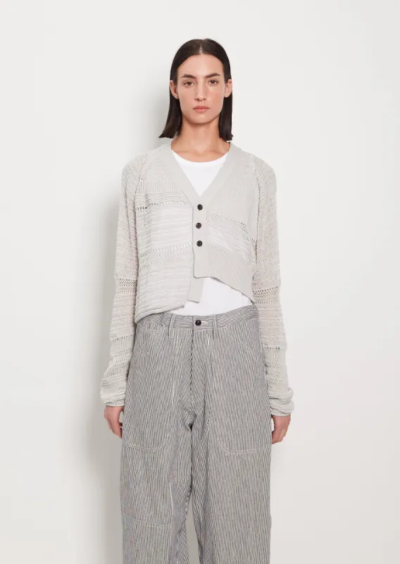 Paneled Short Cardigan sold by La Garconne