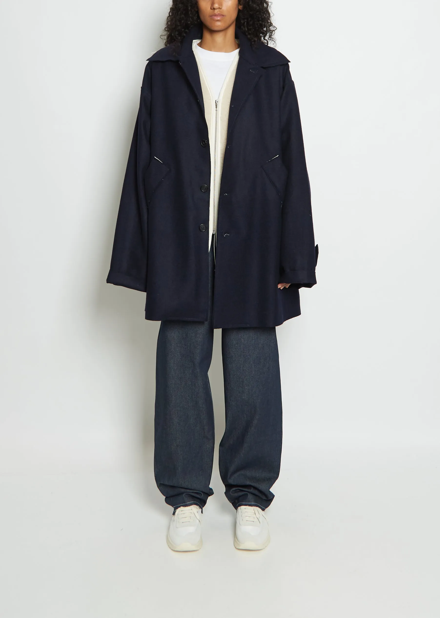 Wool XXL Mackintosh Jacket — Black Navy sold by La Garconne