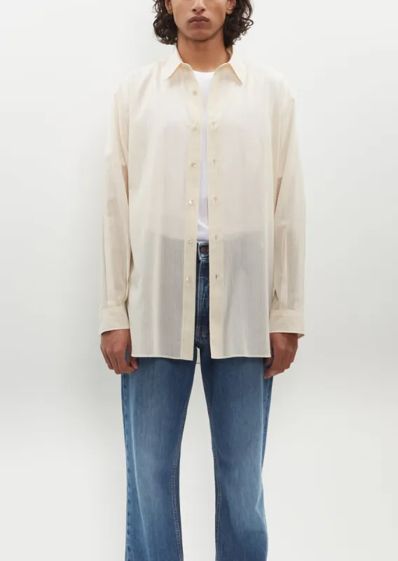 Hard Twist Finx Organdy Stripe Shirt — Light Beige Stripe sold by La Garconne