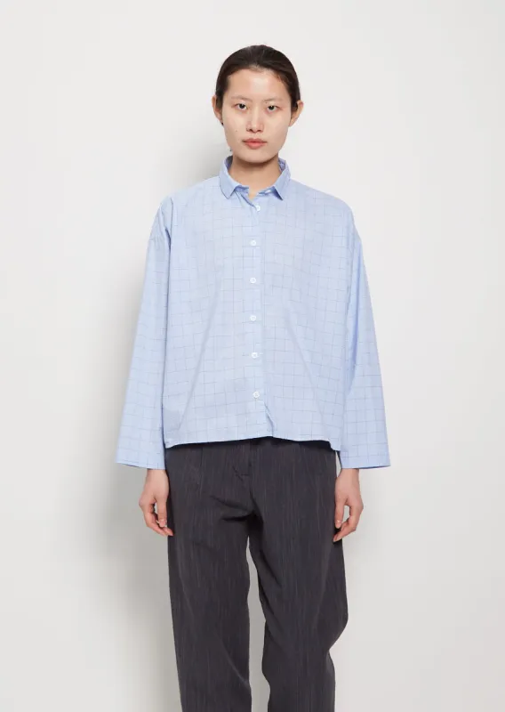 Short Cotton Overshirt — Blue Check sold by La Garconne