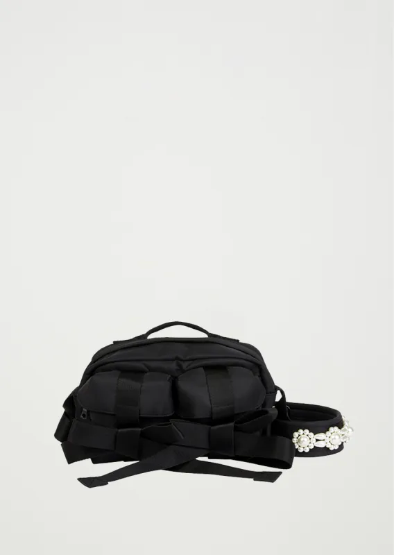 Bow Crossbody Bum Bag — Black/Pearl sold by La Garconne