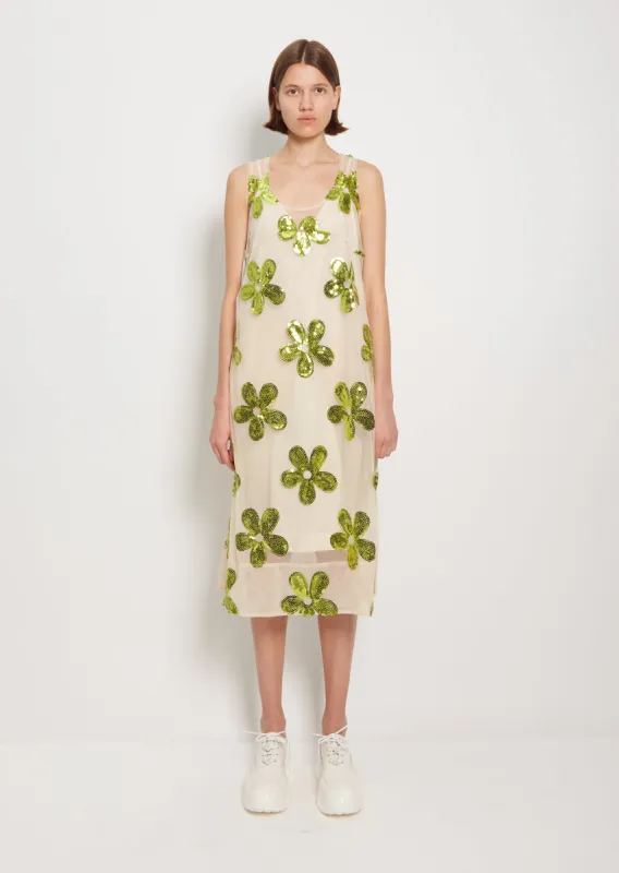 Sheer Top Slip Dress — Green/Nude made by Simone Rocha