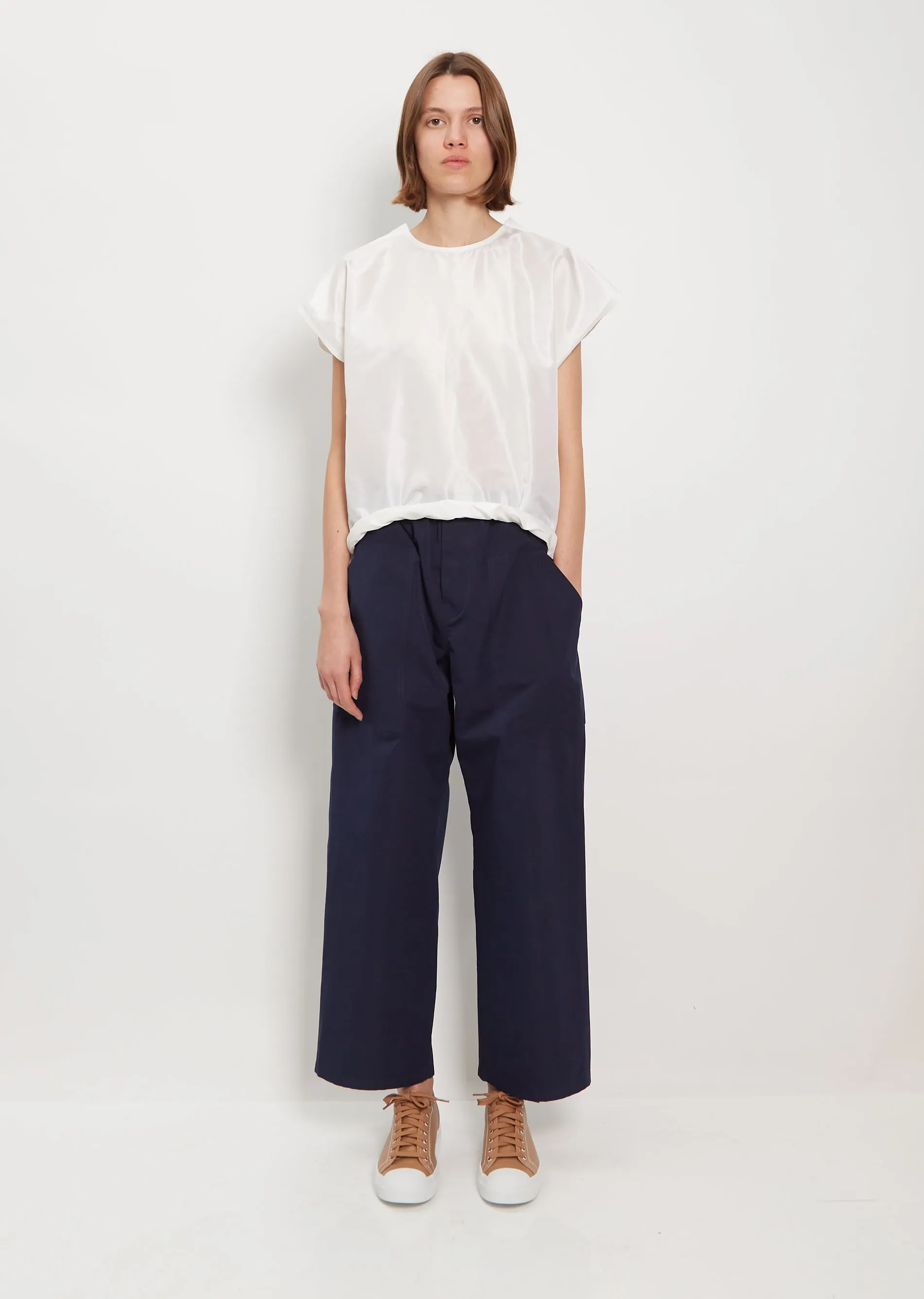 Power Wide Patch Cotton Taffeta Pant — Dark Navy sold by La Garconne