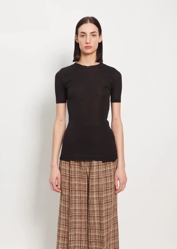 Cotton Giza Sheer Rib Tee — Black sold by La Garconne