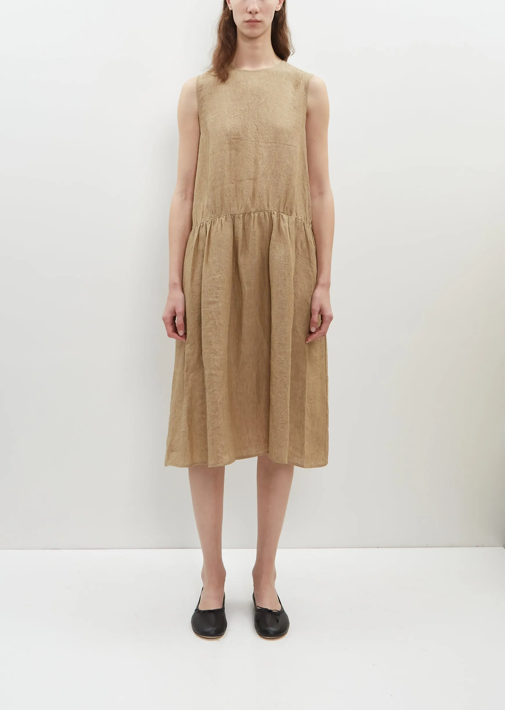 Chambray Linen Sleeveless Dress — Hazelnut sold by La Garconne