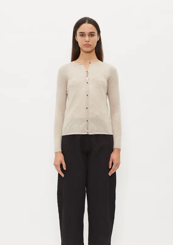 Round Neck Cashmere Silk Cardigan — Ecru sold by La Garconne